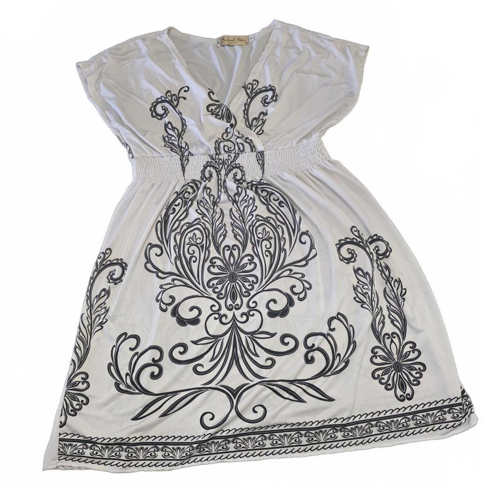 Other Second Skin NYC White V-Neck Damask Tunic Long Top Blouse M Size M / US 6-8 / IT 42-44 - 1 Thumbnail