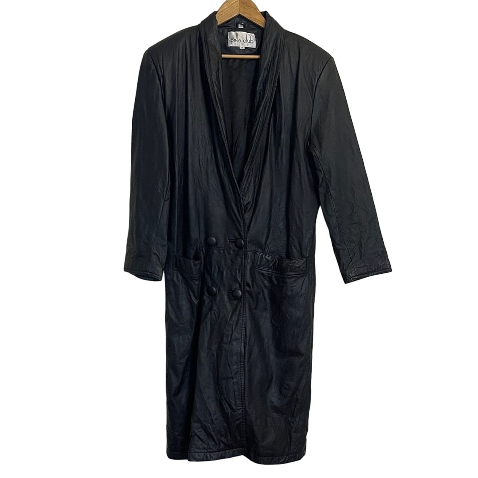 Other Vintage 90s PELLE CLUB Double Breast Leather Trench Coat Size M / US 6-8 / IT 42-44 - 3 Thumbnail