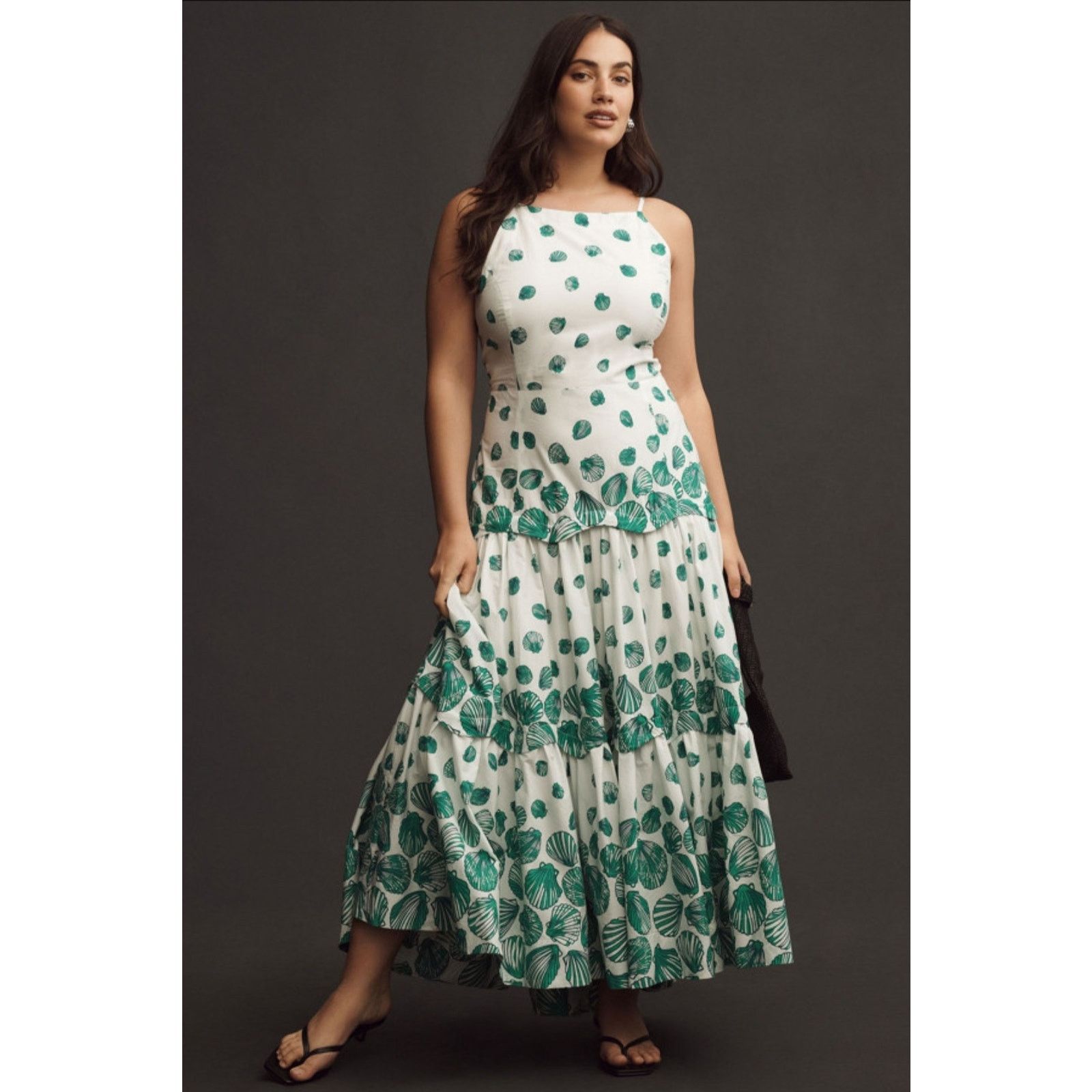 Anthropologie NWT Maeve Halter Tiered Maxi Dress $188 LARGE White Green Size L / US 10 / IT 46 - 5 Thumbnail