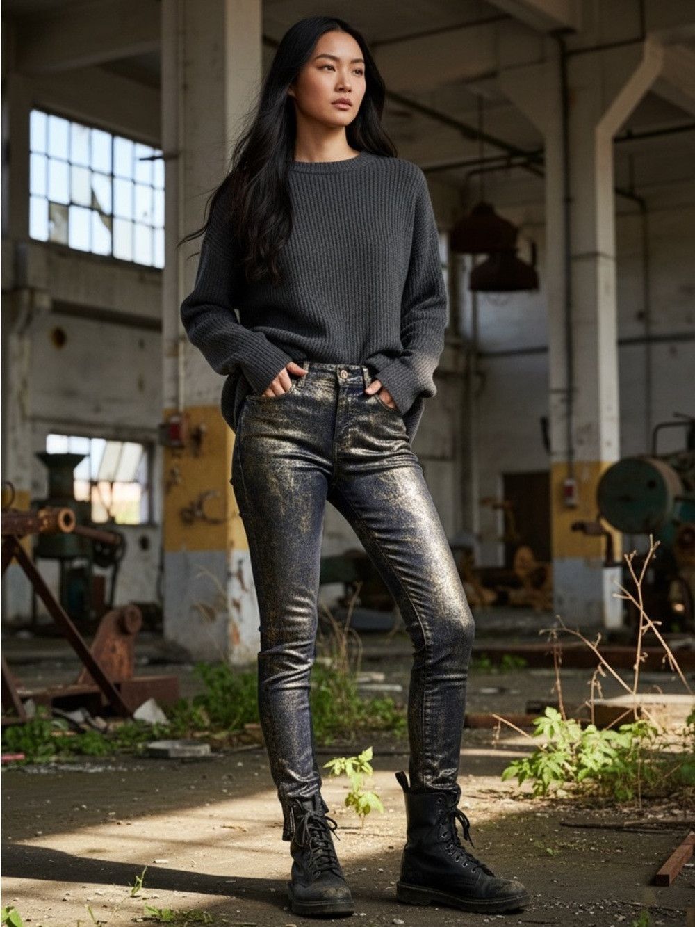 Zara NWT New Zara Coated Golden Foil Skinny Jeans Size 2 Size 26" / US 2 / IT 38 - 1 Thumbnail