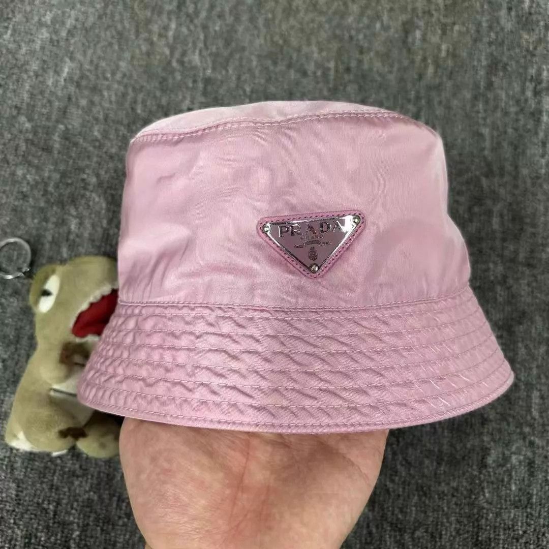 Prada Prada Pink Gold Triangle Logo Bucket Hat Women's S Size ONE SIZE - 1 Thumbnail