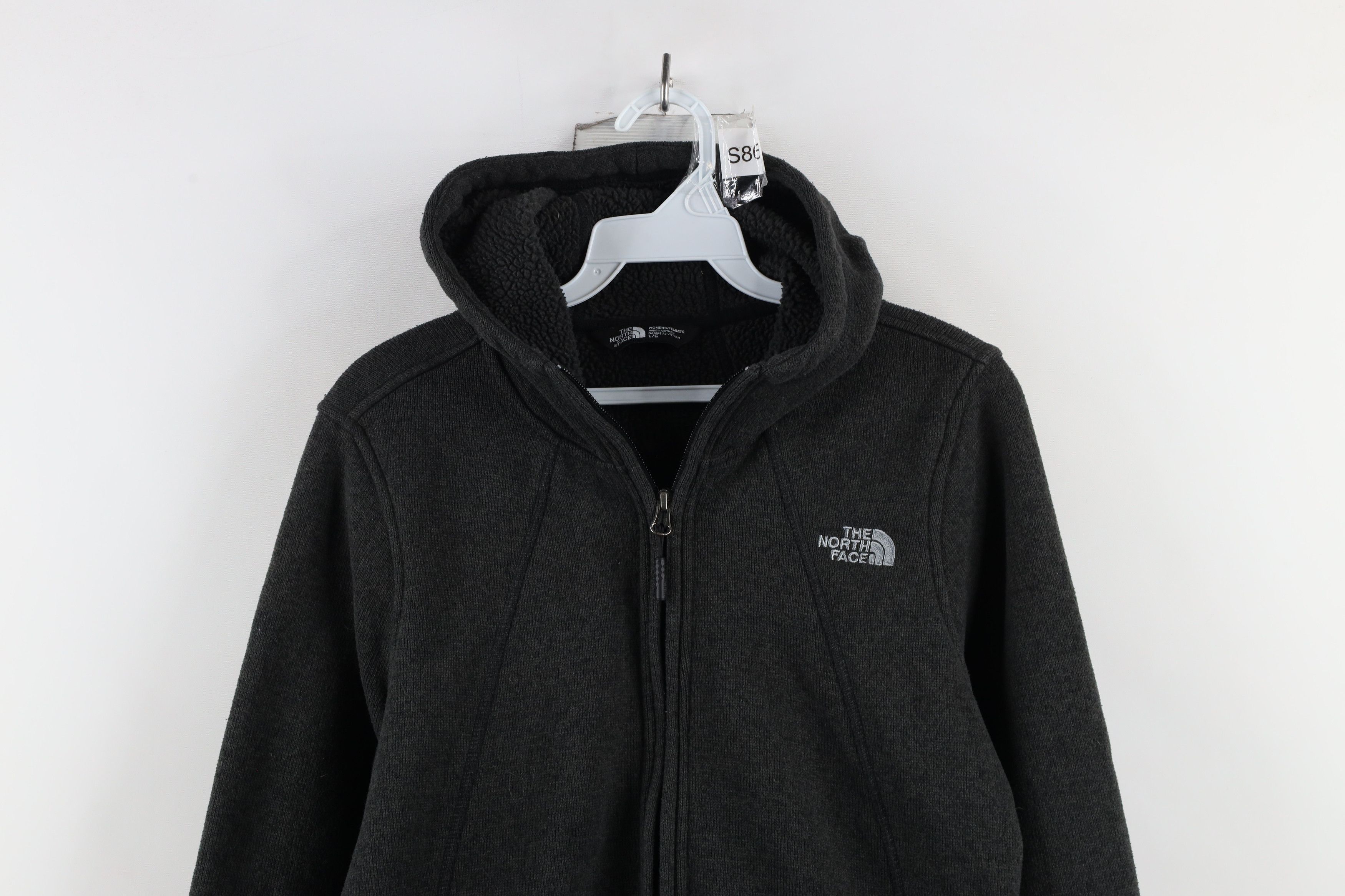 The North Face × Vintage The North Face Out Knit Crescent Full Zip Hoodie Dark Gray Size L / US 10 / IT 46 - 2 Thumbnail