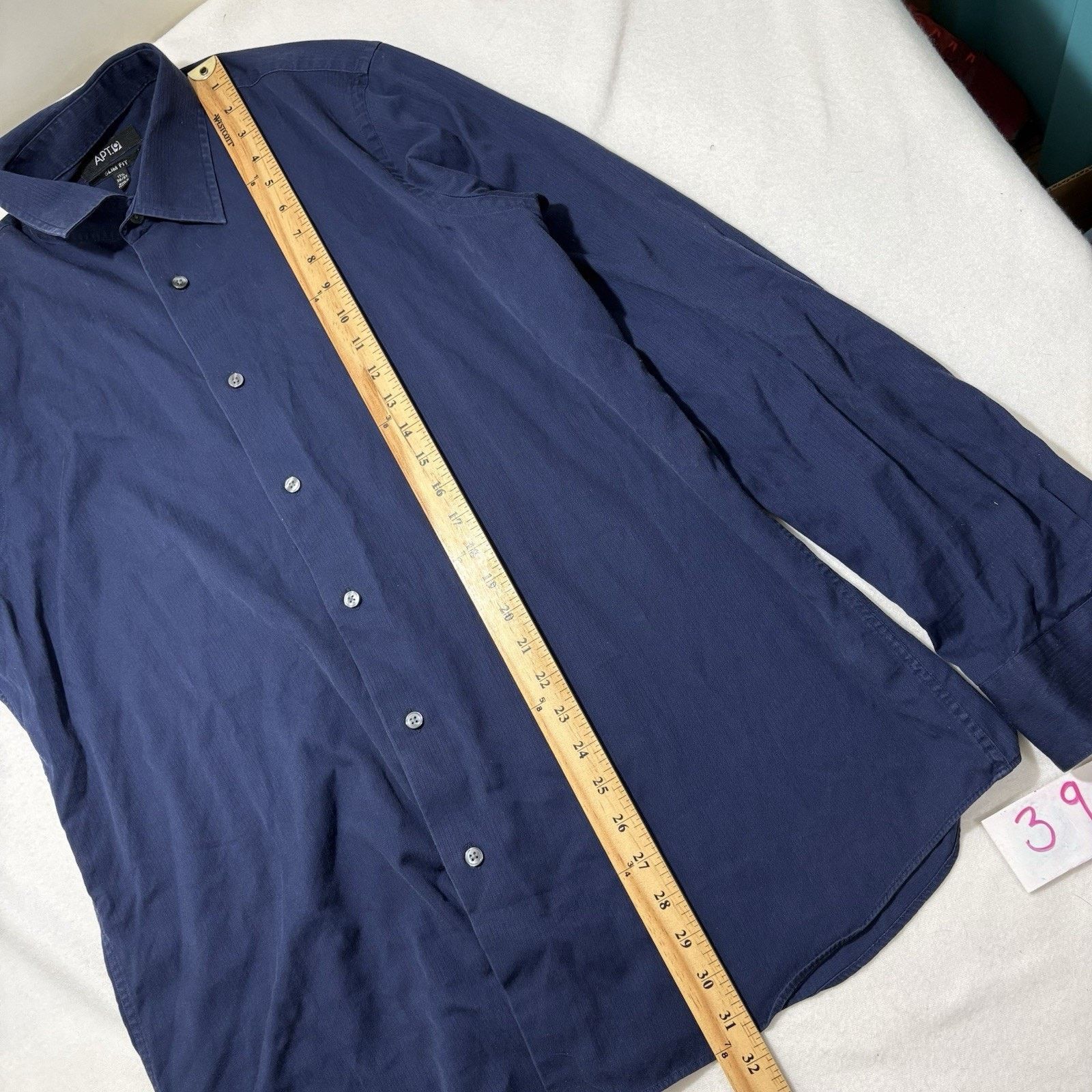 Apt. 9 Apt 9 17.5 36/37 Slim Fit Button Down Dress Shirt Navy Blue Size US XL / EU 56 / 4 - 9 Thumbnail
