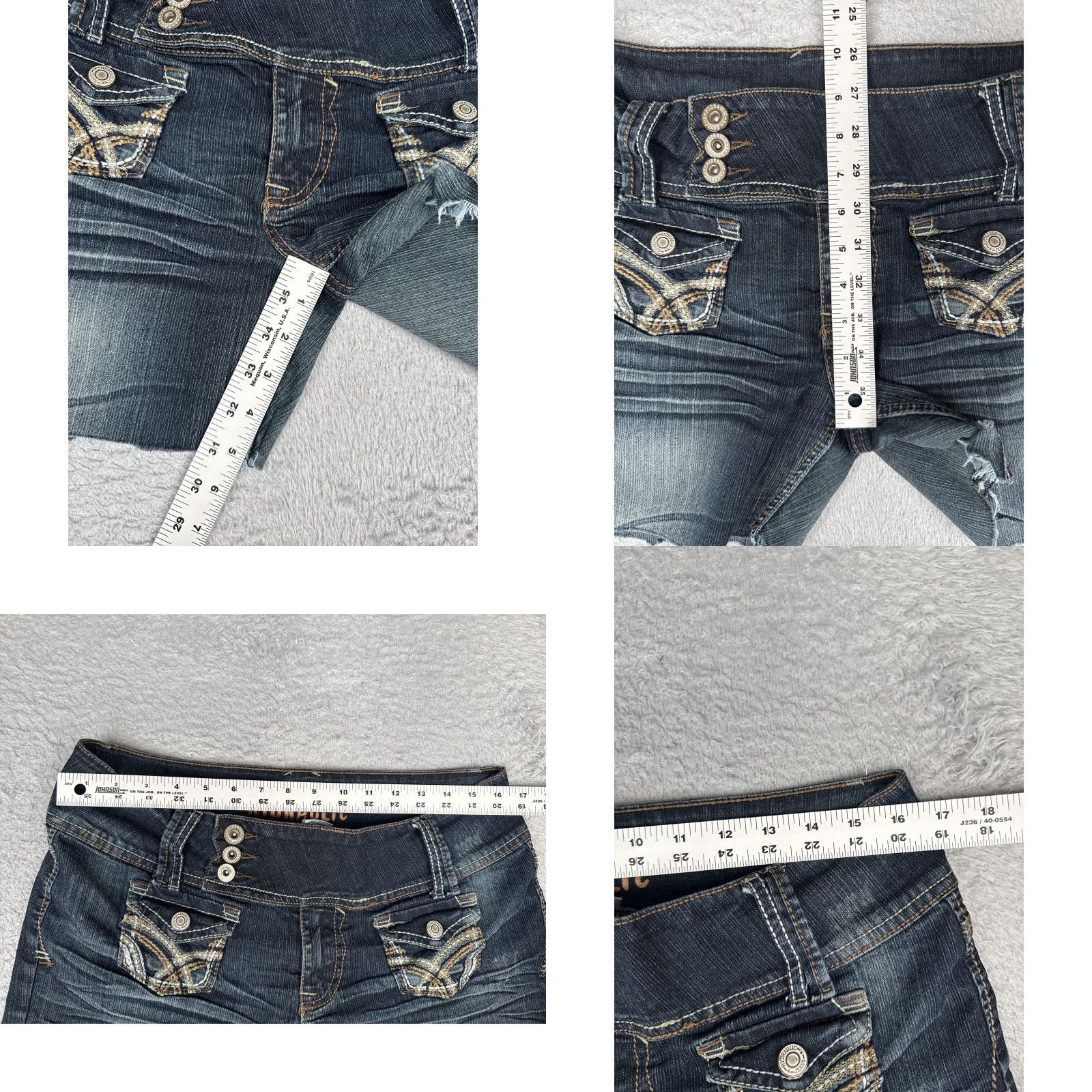 Denime HYDRAULIC Denim Shorts Cut-Off 32x5 Juniors 13/14 Blue Embroidered 5-Pocket Raw Hem Zip Front Waist Logo, Casual, Spring Summer, Women, Junior Size 14 Size 36" / US 14 / IT 50 - 8 Thumbnail