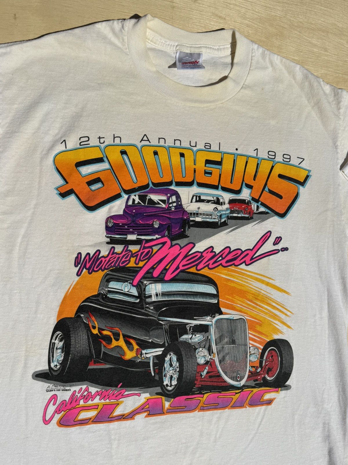 Ford × Vintage 1997 Hot Rod Car Show Vintage 90’s Neon AOP T-Shirt Size US M / EU 48-50 / 2 - 3 Thumbnail