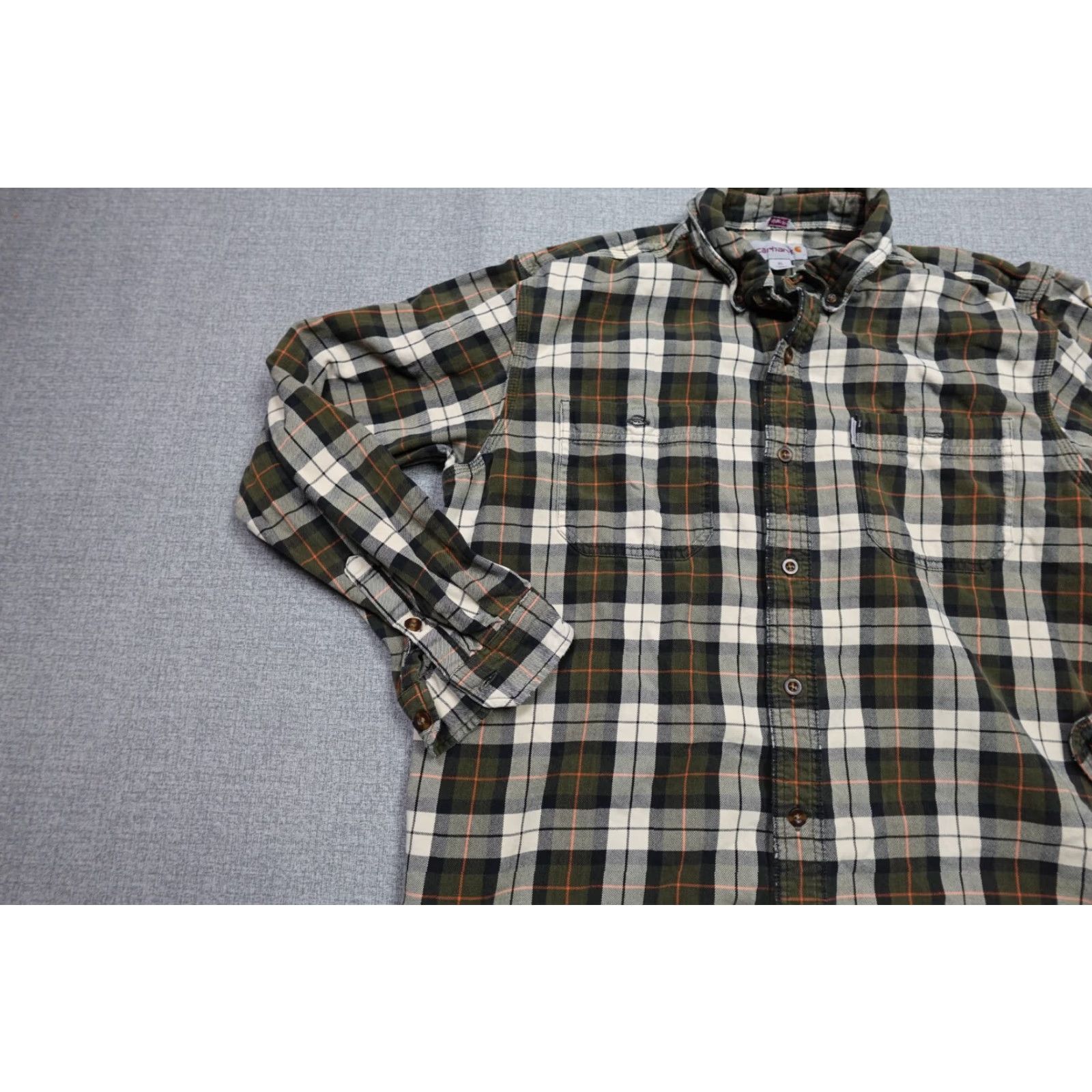 Carhartt Carhartt Shirt Mens Medium Brown Trumball Flannal Plaid Button-Front Workwear Cotton Canvas Button-Up Casual Mens 90s USA Model Sportsman | Carhartt Size US L / EU 52-54 / 3 - 3 Thumbnail