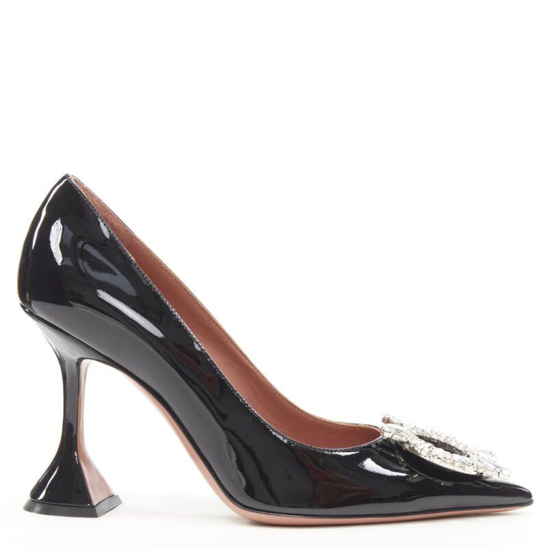 Amina Muaddi new AMINA MUADDI Begum black patent crystal buckle point toe pump EU37 Size US 7 / IT 37 - 1 Thumbnail