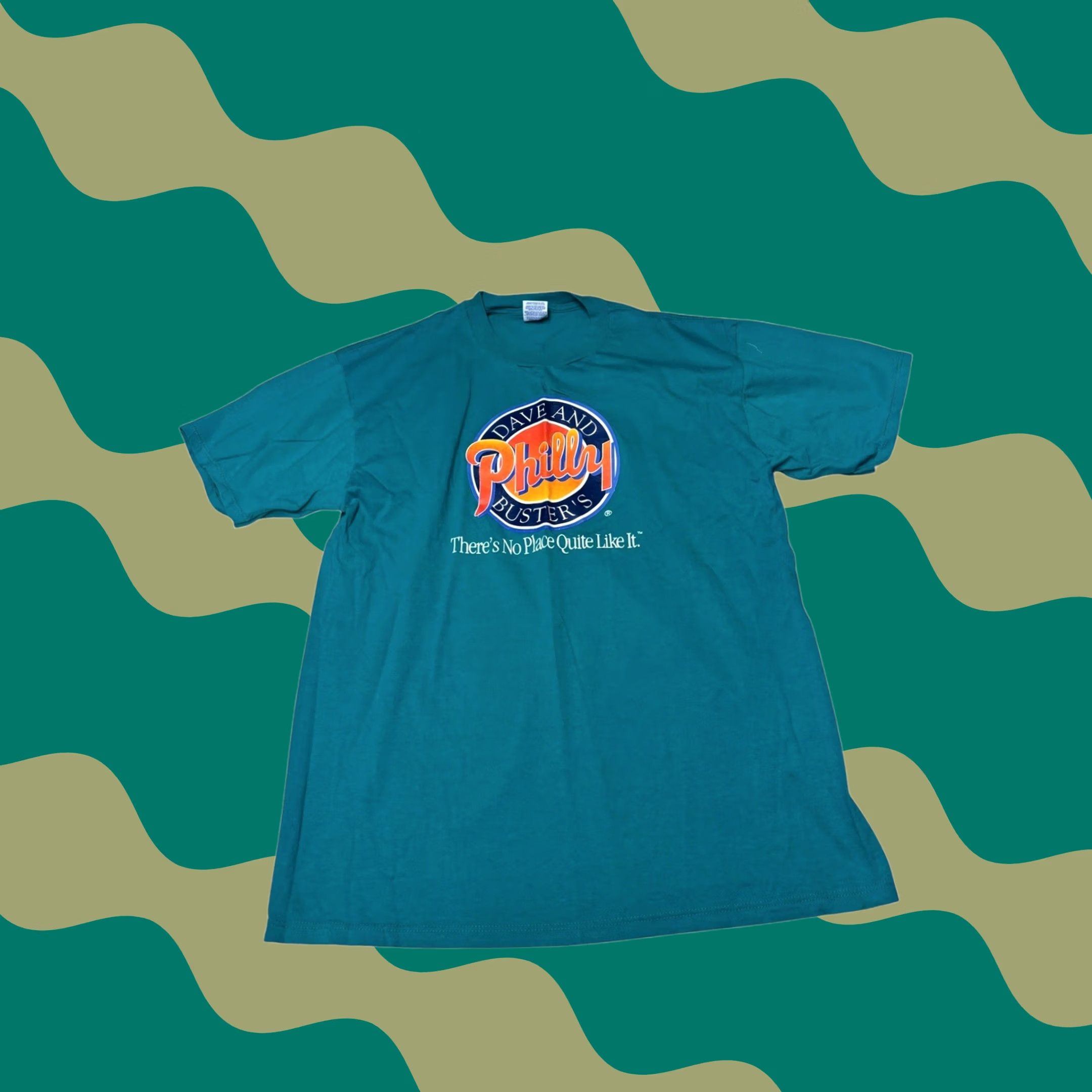 Jerzees VINTAGE Jerzees T-Shirt Men XL Teal Dave and Buster's Philly Graphic Tee 1990s USA Mens Size US XL / EU 56 / 4 - 1 Thumbnail