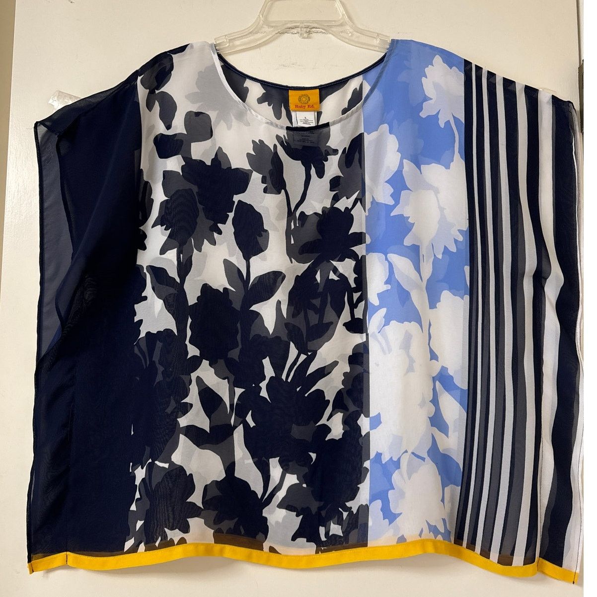 Other Ruby Rd. Large Poncho Blouse Blue, Navy & White W Yellow Size L / US 10 / IT 46 - 2 Thumbnail
