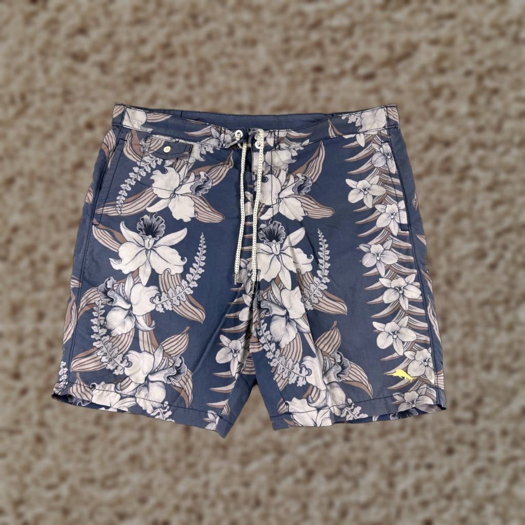 Tommy Bahama Tommy Bahama Swim Trunks Mens Large Blue Floral Nylon Shell Faded Size US 33 - 1 Thumbnail