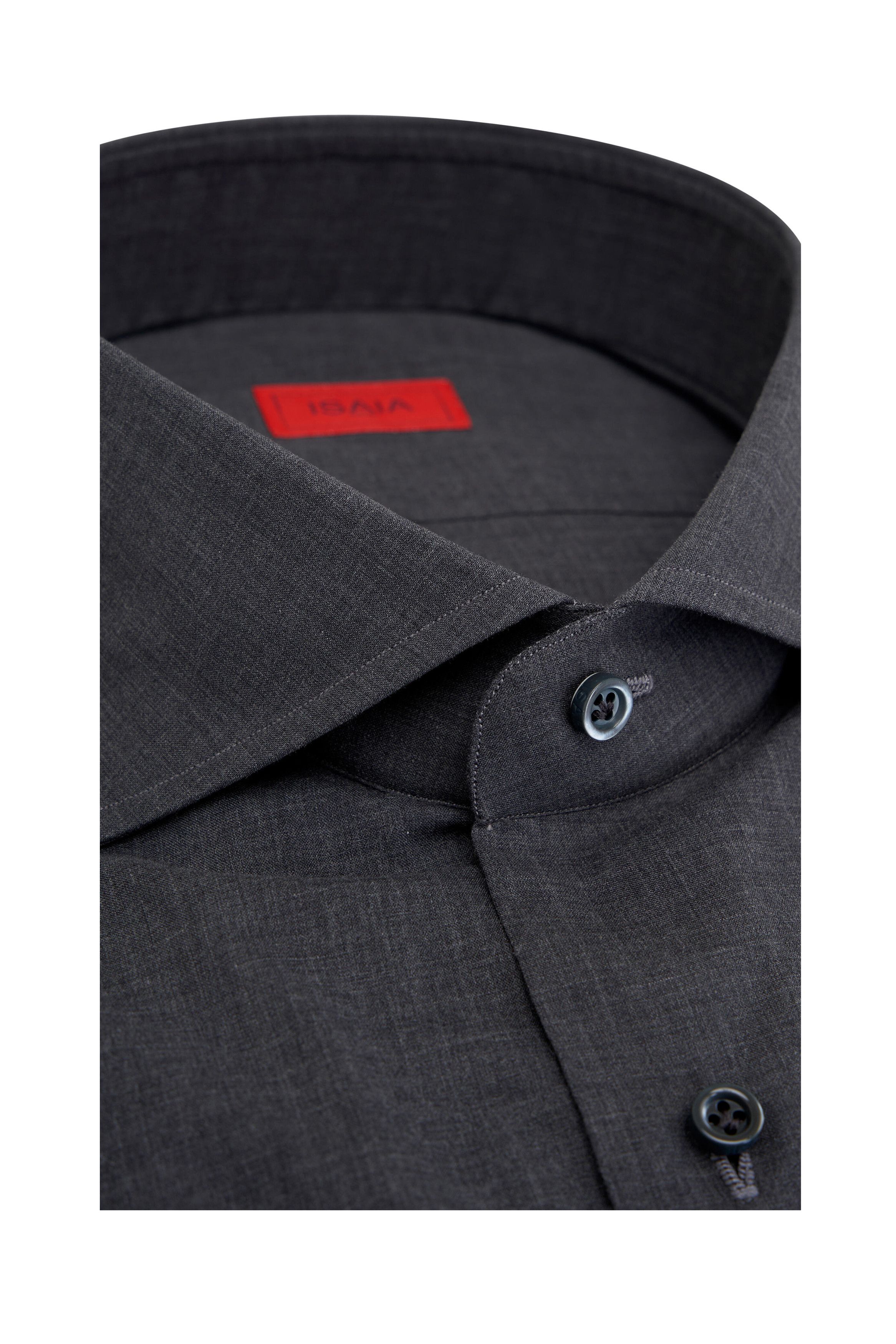 Isaia o1mtch0225 Melange Cotton Dress Shirt in Dark Grey Size US M / EU 48-50 / 2 - 2 Thumbnail