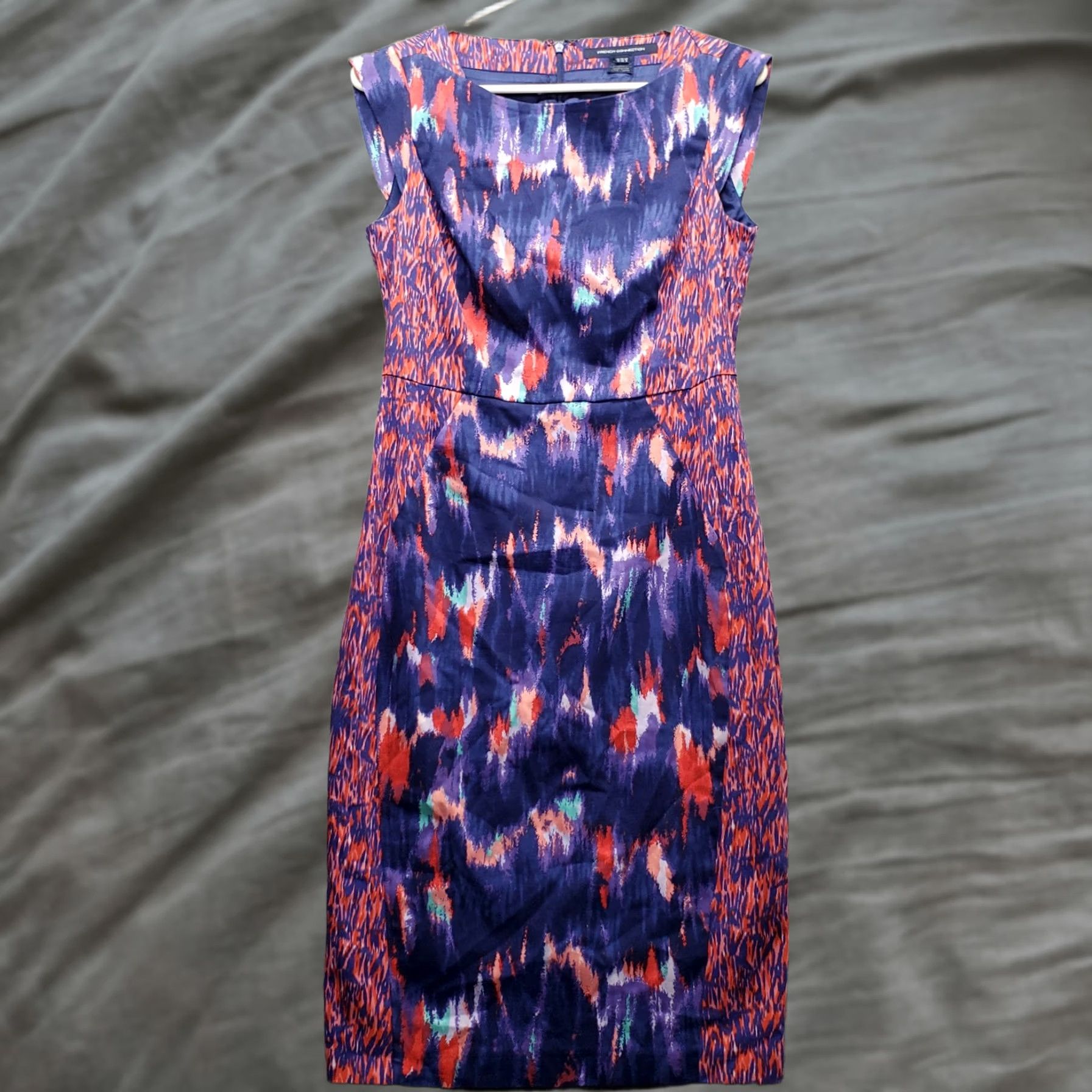 French Connection French Connection Women Ikat Cap Sleeve Sheath Dress 8 Multicolor Sleeveless Back Zip Lined Size M / US 6-8 / IT 42-44 - 1 Thumbnail