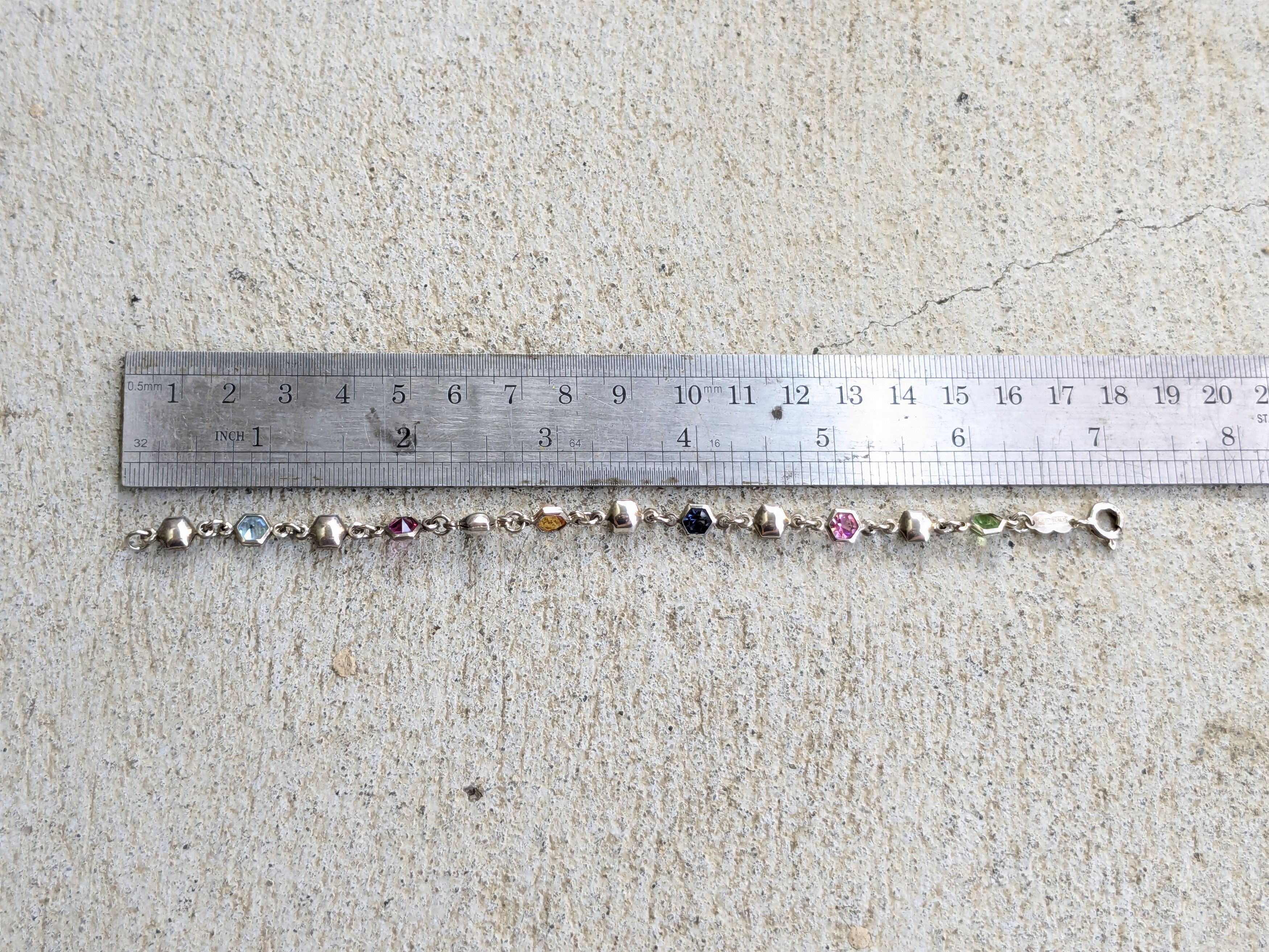 Jewelry Vintage Sterling Silver Bracelet Hexagon Chain 7" Y2K Size ONE SIZE - 12 Thumbnail