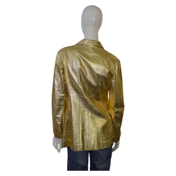 Moschino Moschino Cheap & Chic Gold Leather Three Button Blazer Size L / US 10 / IT 46 - 2 Thumbnail