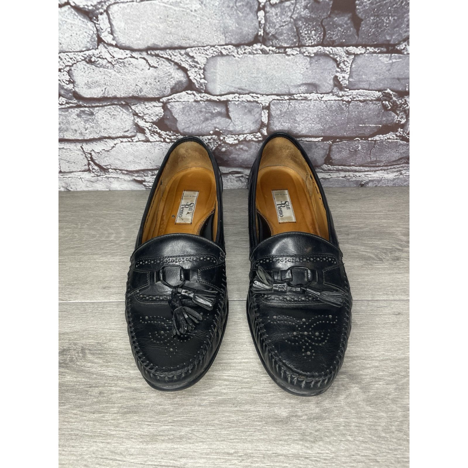 Other SAN REMO Black Leather Wingtip Tassel Loafers Dress Shoes Me Size US 12 / EU 45 - 20 Thumbnail