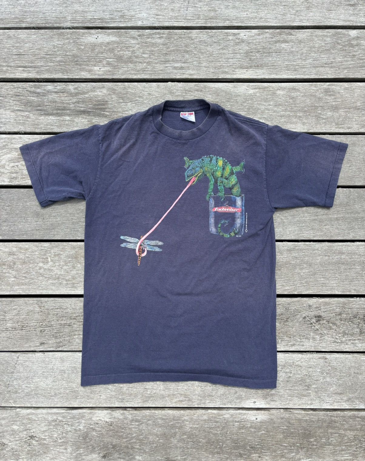 image of Budweiser Louis The Lizard 1997 Tee Shirt in Navy, Men's (Size Large)