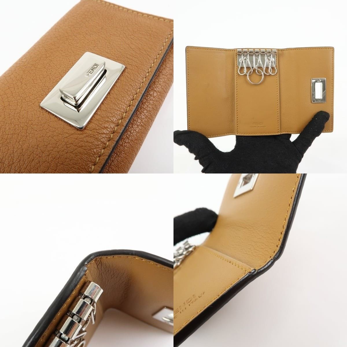 Fendi Fendi Peekaboo Leather Key Holder Tan Size ONE SIZE - 6 Thumbnail