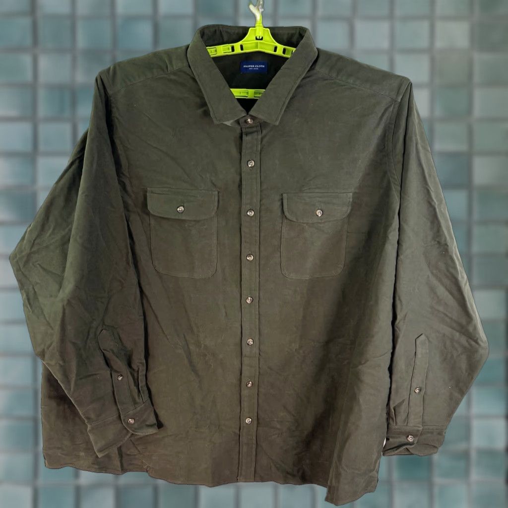 Proper Cloth VINTAGE Proper Cloth Green Button-Up Shirt Men's Size 4XL Cotton Twill Casual Long Sleeve Size US XXL / EU 58 / 5 - 1 Thumbnail