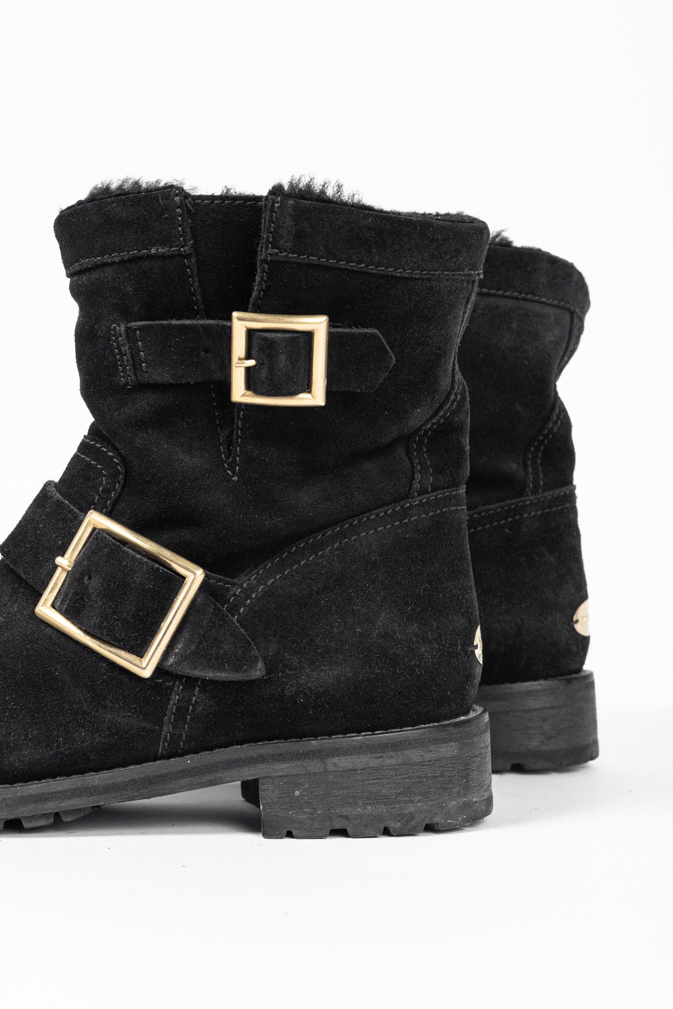 Jimmy Choo Jimmy Choo Youth Black Suede Buckled Moto Ankle Boots Size US 5.5 / IT 35.5 - 7 Thumbnail