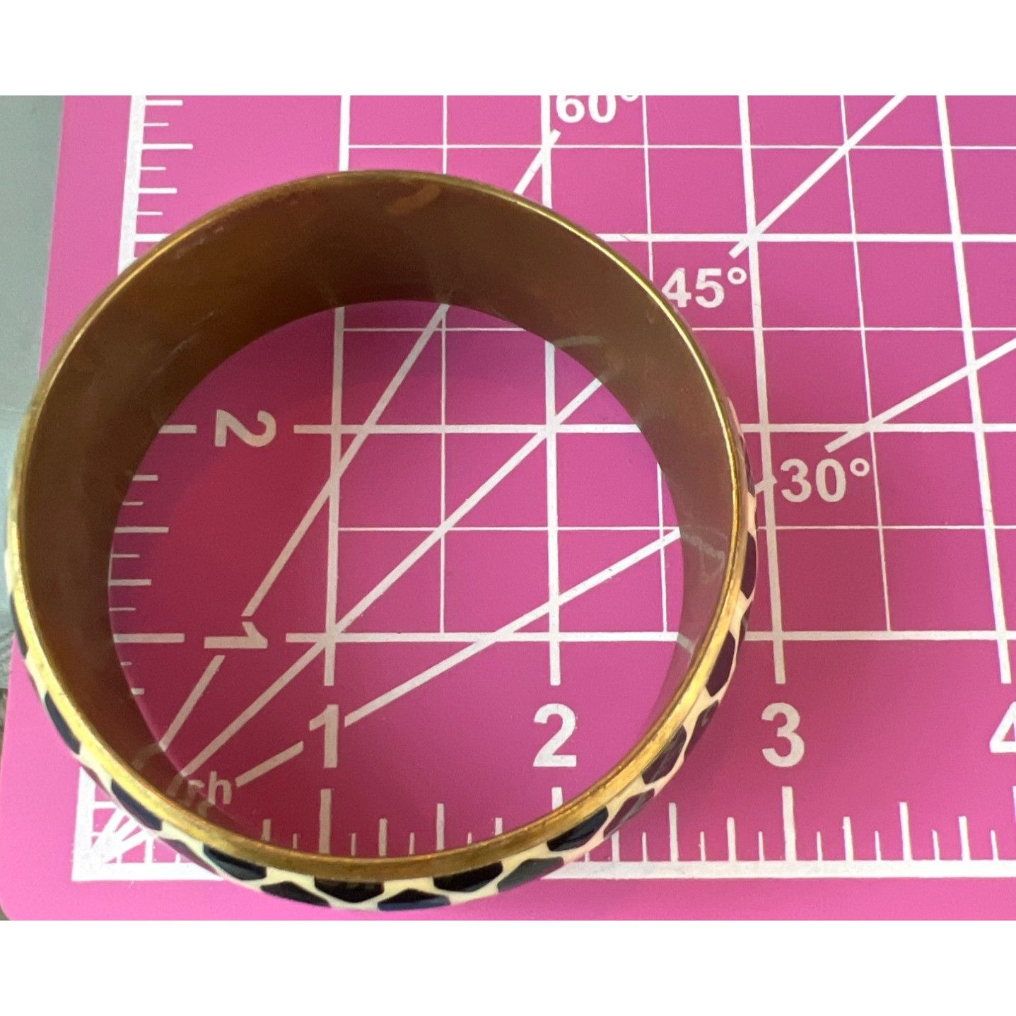 Other Vintage Black White Geometric Brass Bangle Bracelet 1" Wide Size ONE SIZE - 4 Thumbnail