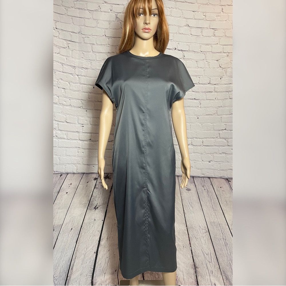 Other NWT New $232 Skills & Genes Grey Satin Midi Dress Size 6 Size S / US 4 / IT 40 - 2 Thumbnail