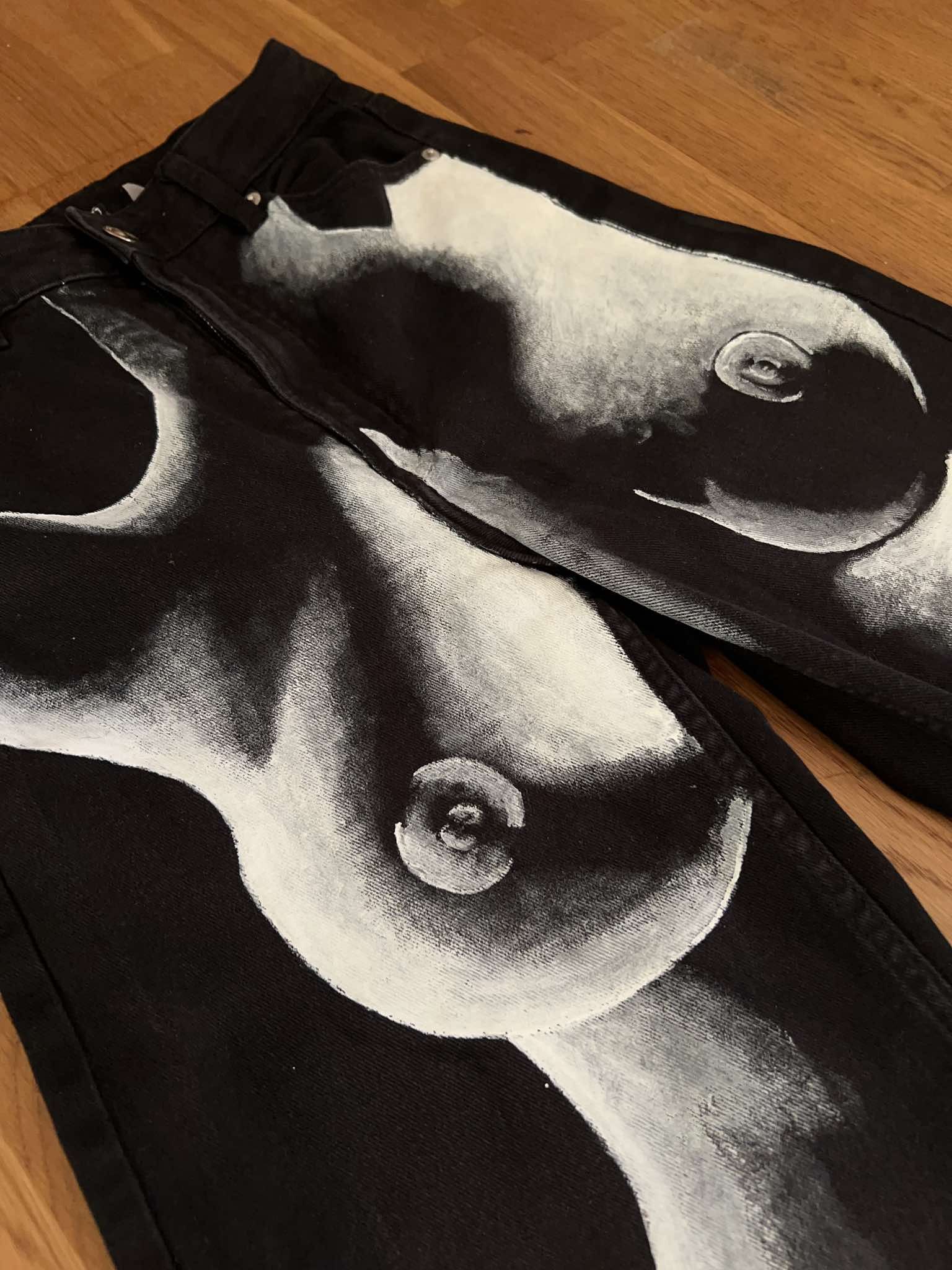 H&M Custom Painted Black Denim Pants Size 27" / US 4 / IT 40 - 3 Thumbnail