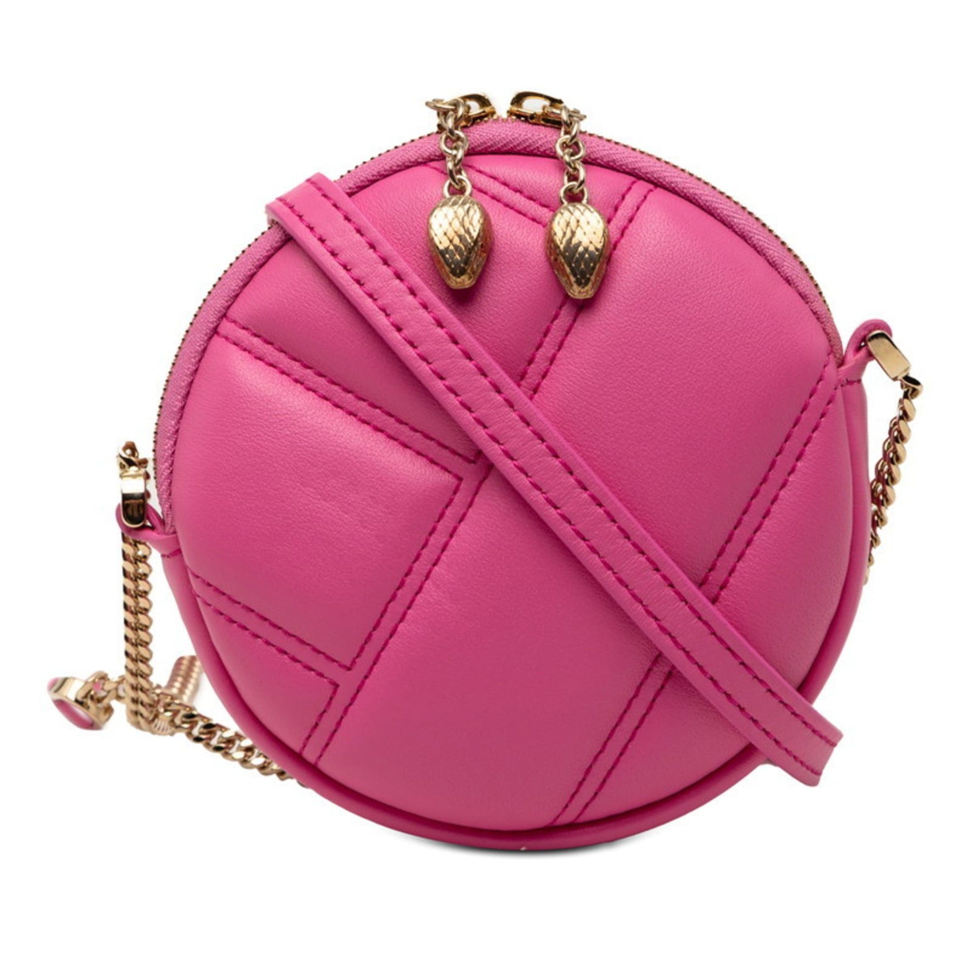 Bvlgari Serpenti Cabochon Mini Pochette Crossbody Chain Shoulder Bag in Pink Leather for Women
