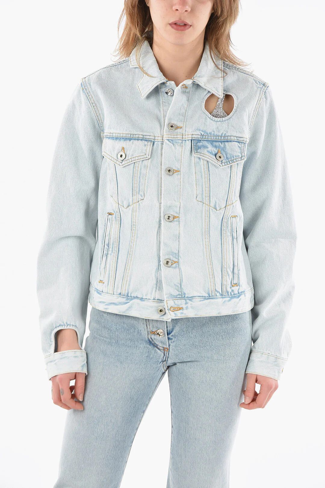 Off-White og1mm0426 Crop Denim Jacket in Light Blue Size M / US 6-8 / IT 42-44 - 1 Thumbnail