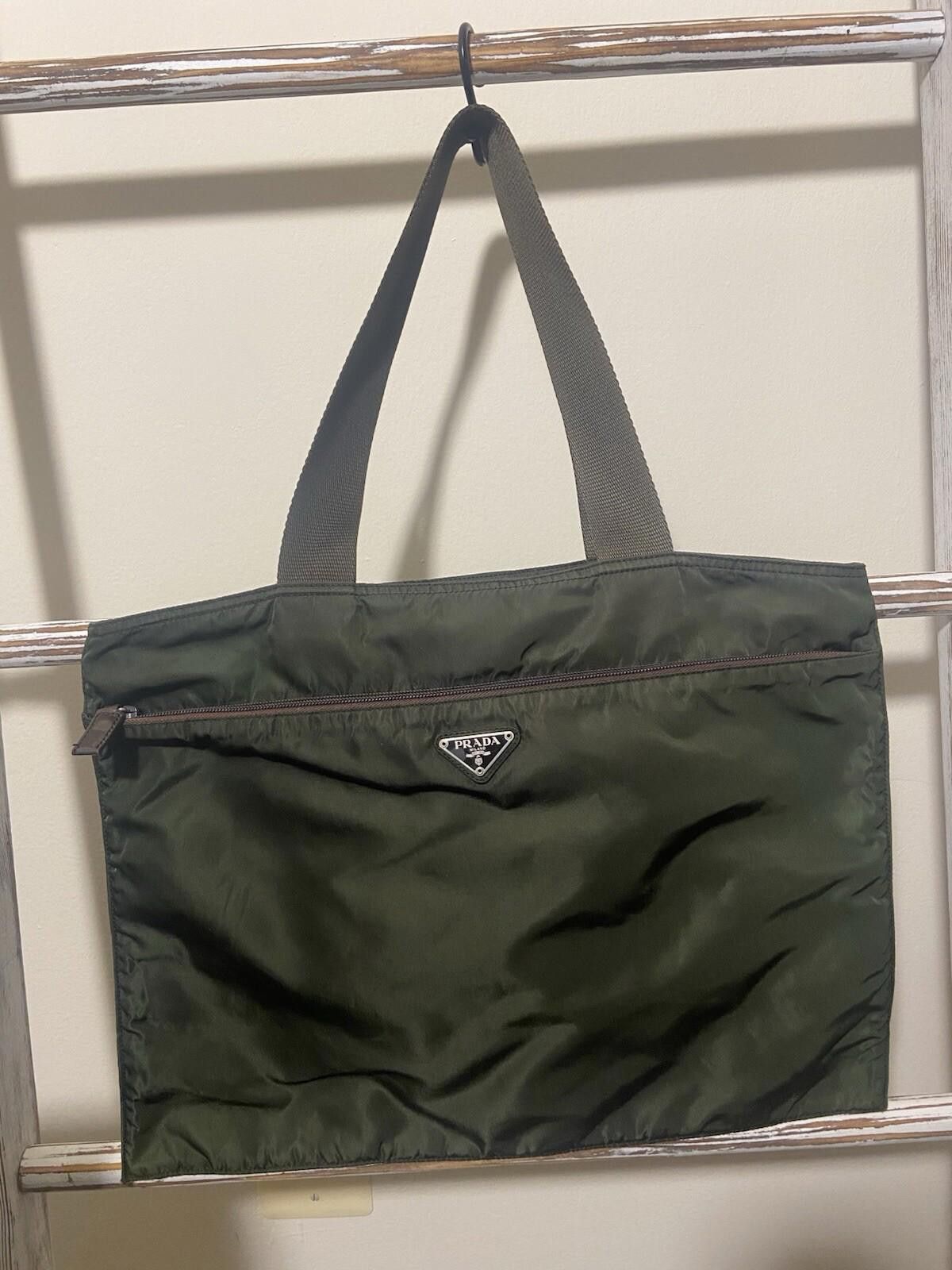 Prada Prada dark green brown nylon flat hand shoulder tote bag Size ONE SIZE - 1 Thumbnail