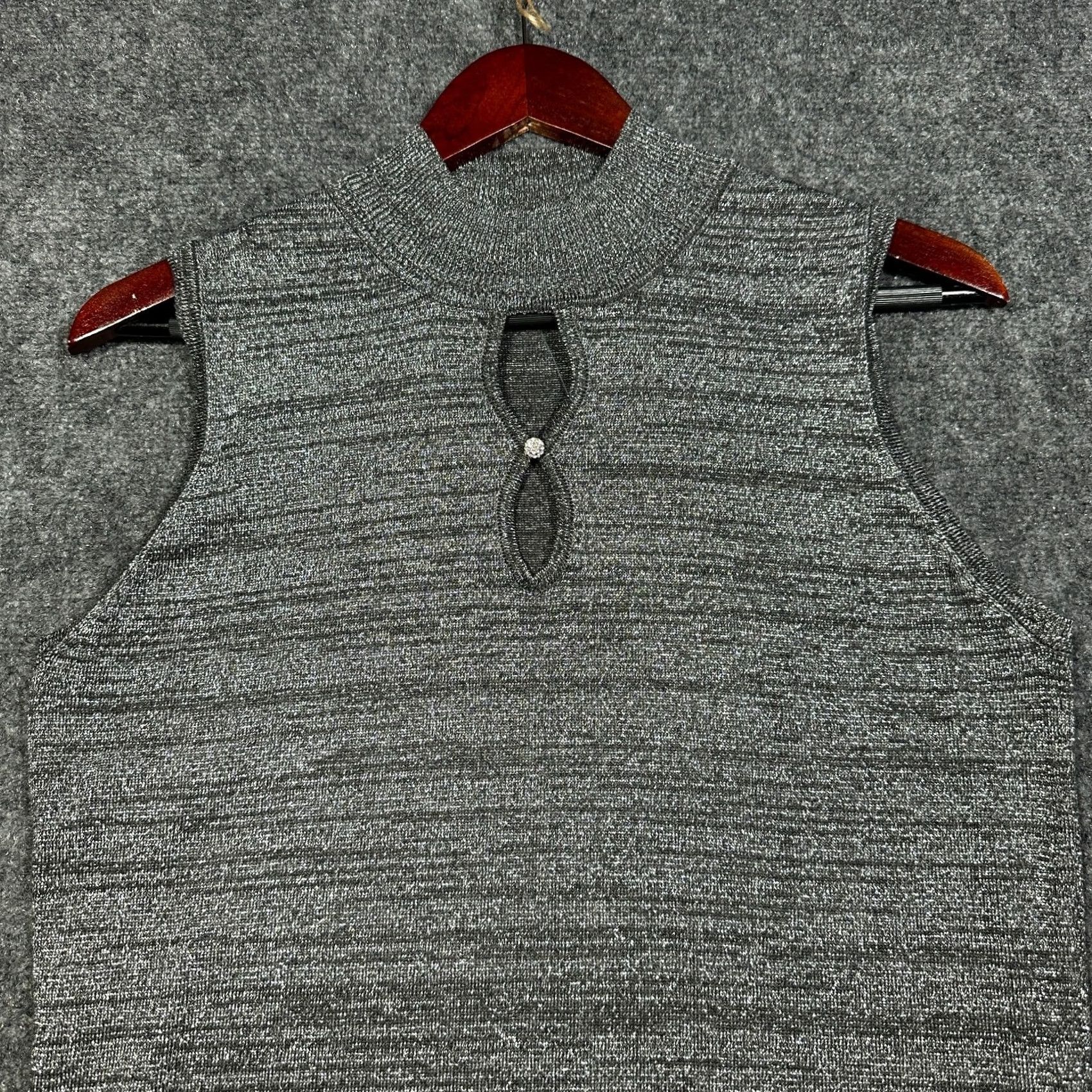 Vintage Premise Top Womens Large Gray Silver Metallic Knit Mock Neck Sleeveless Size L / US 10 / IT 46 - 4 Thumbnail