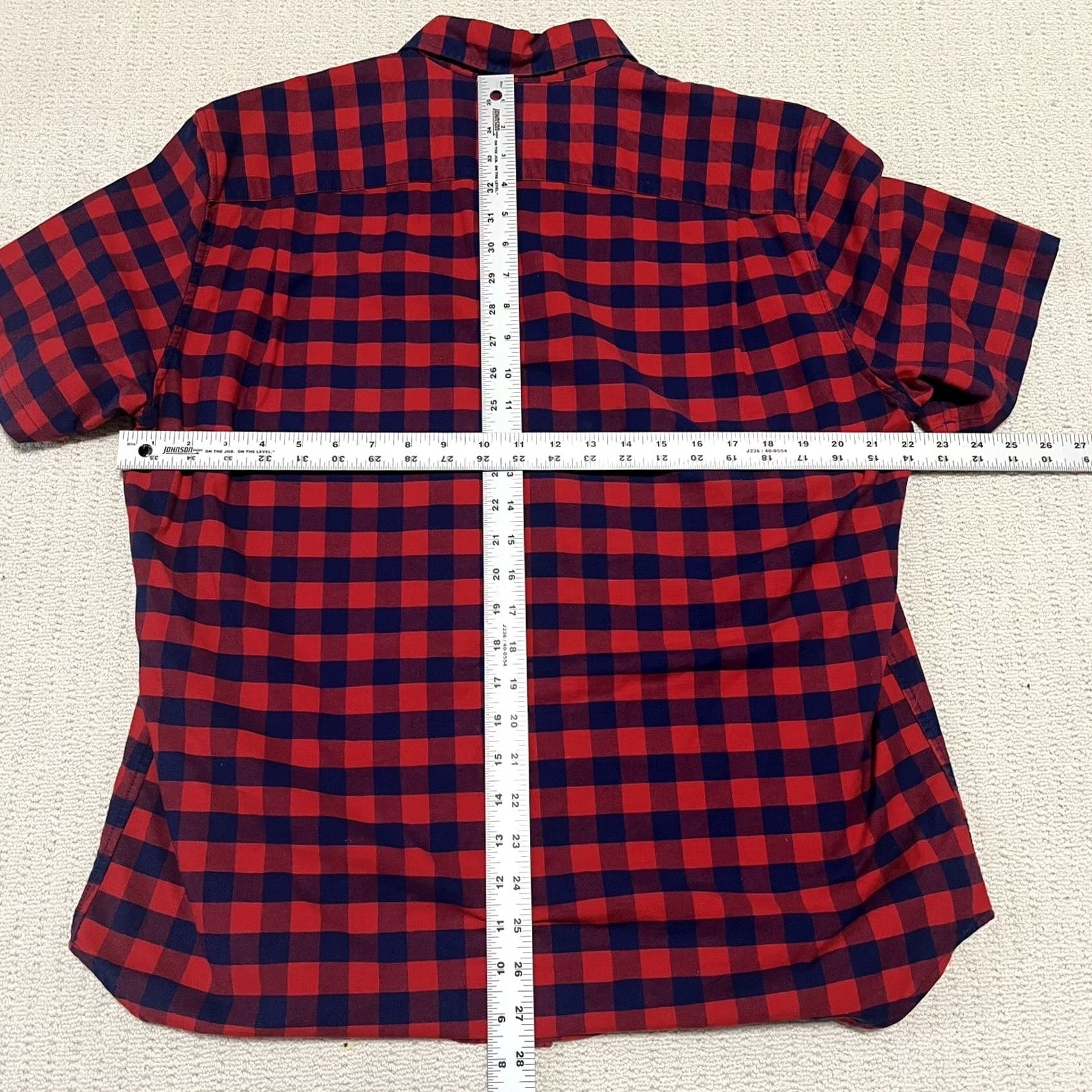 Gap GAP Shirt Mens Button Up Plaid Red Blue Check Large Casual Cotton Knit Slim Fit Short Sleeve Button-Front Size US L / EU 52-54 / 3 - 6 Thumbnail