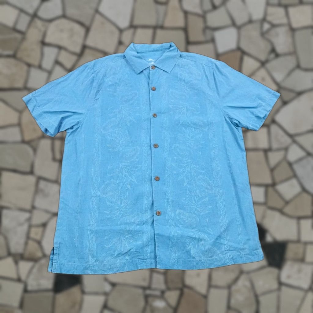 Tommy Bahama Tommy Bahama Shirt Mens L Blue Floral Embroidered Hawaiian Silk Camp Aloha Shirt Size US L / EU 52-54 / 3 - 1 Thumbnail