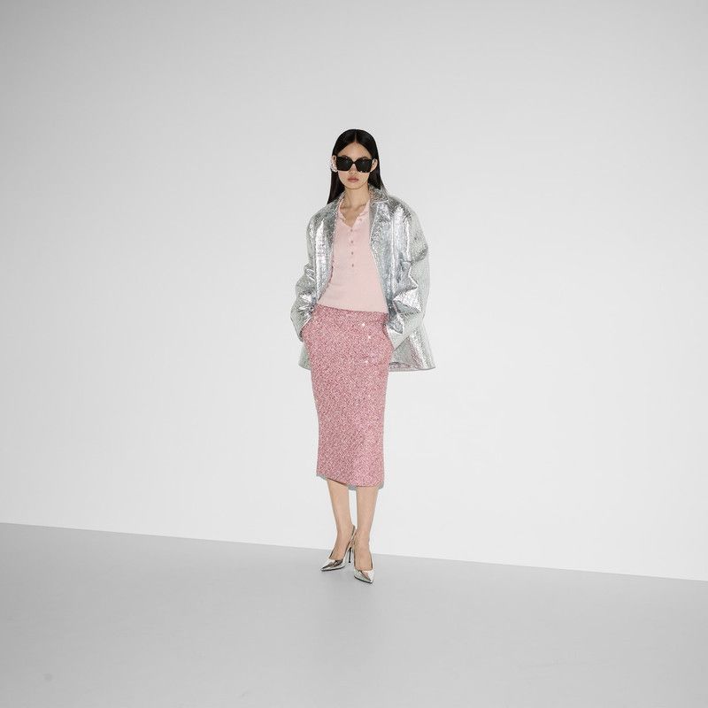 Gucci oc11z1125 Sequined Lamé Tweed Skirt in Pink Size 27" / US 4 / IT 40 - 2 Thumbnail