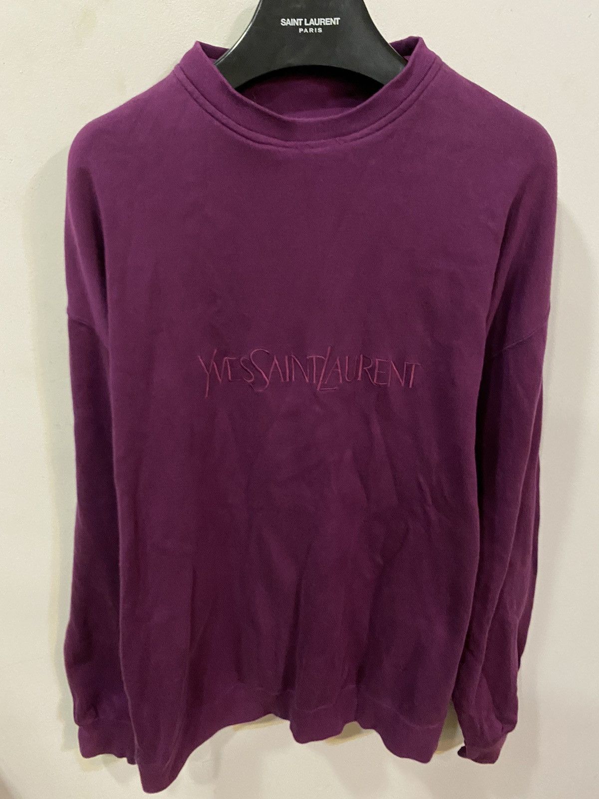 Yves Saint Laurent Magenta 90’s YSL Sweatshirt Big Logo Size US L / EU 52-54 / 3 - 14 Thumbnail