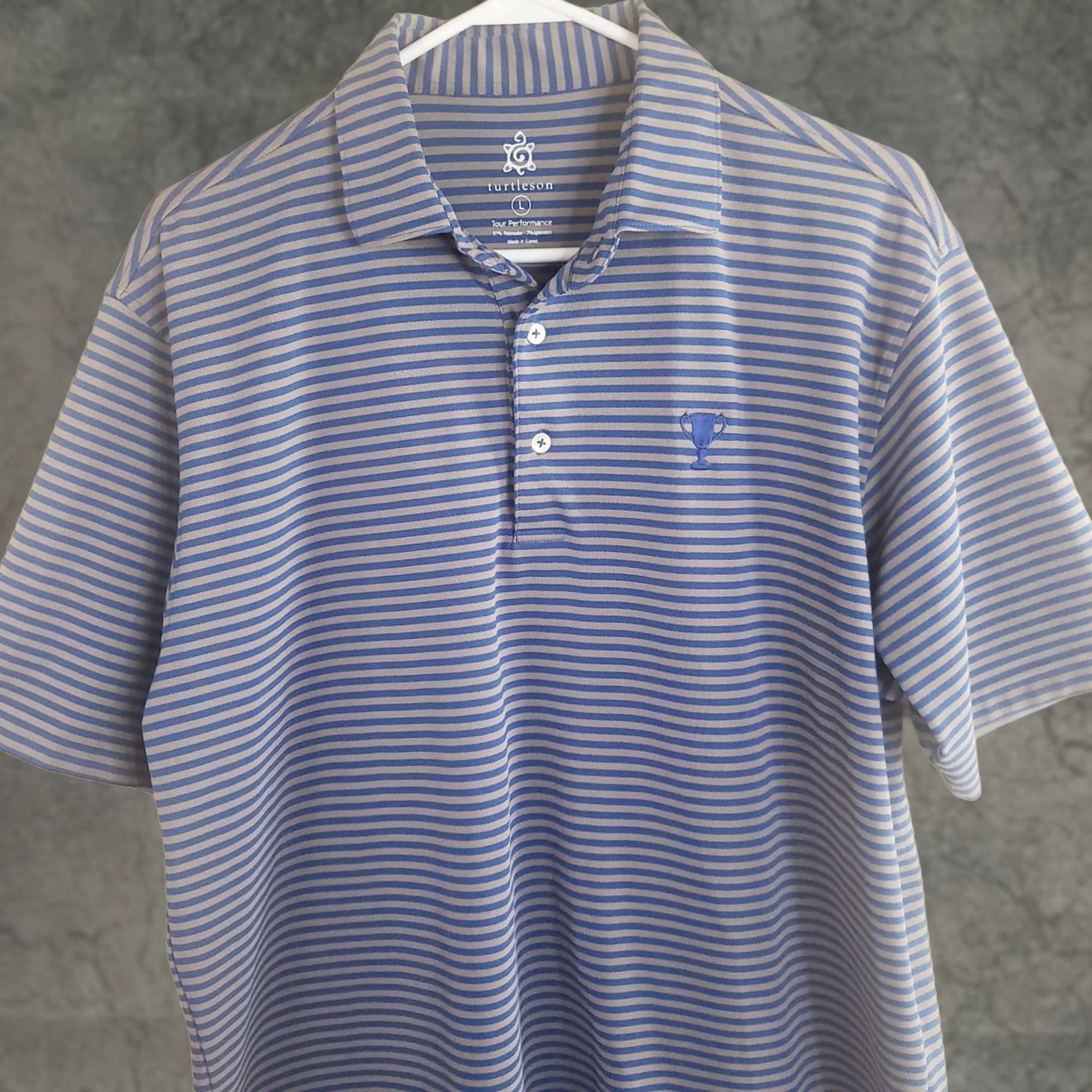 Vintage Turtleson Golf Polo Men’s L Blue Gray Striped Short Sleeve Stretch Pique Fabric Polo Shirt Size US L / EU 52-54 / 3 - 1 Thumbnail