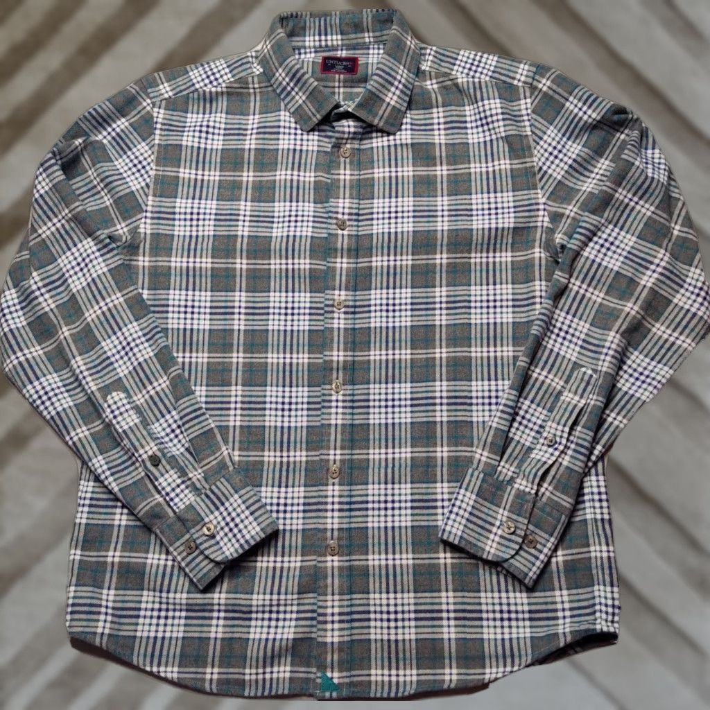 UNTUCKit UNTUCKit QUENTERRA SLIM FIT Button-Up Shirt Men L Gray Teal Plaid Cotton Long Sleeve Button Shirt Size US L / EU 52-54 / 3 - 1 Thumbnail