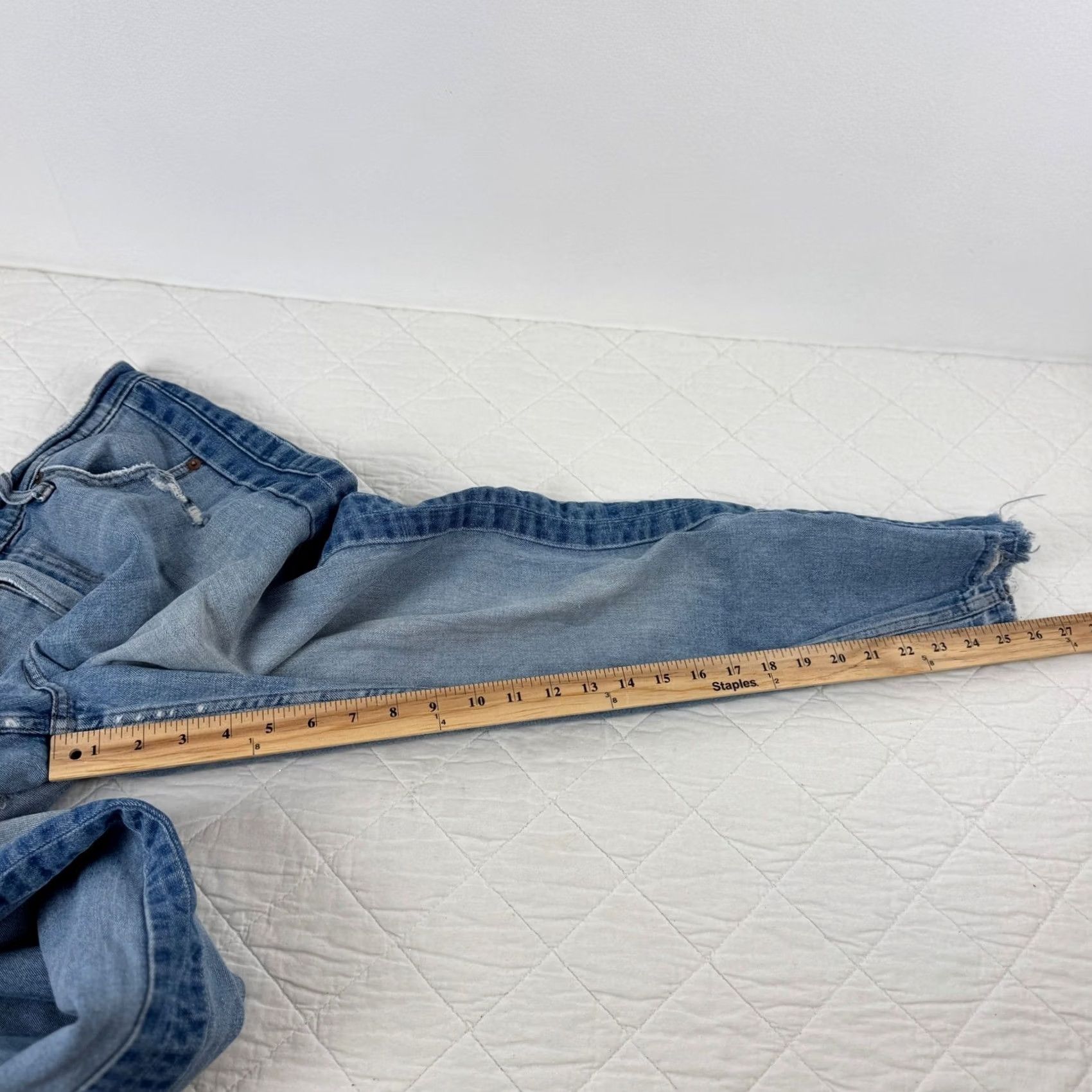 Abercrombie & Fitch Abercrombie & Fitch Zoe Natural Rise Ankle Straight Jeans Distressed Stripe Blue 12R Womens Size 34" / US 12 / IT 48 - 6 Thumbnail