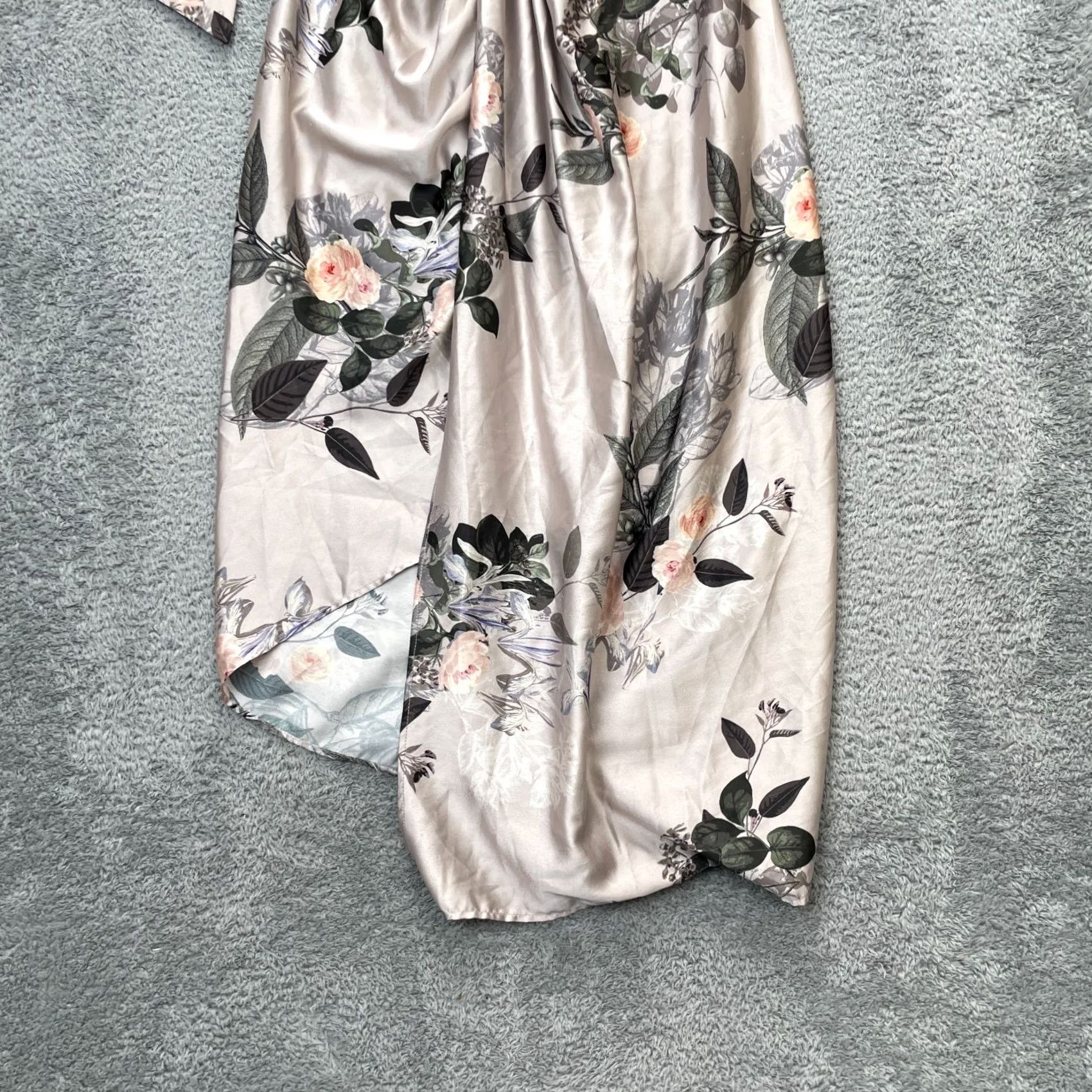 Vintage SHEIKE Dress Womens 8 Gray Alana Maxi Floral Asymmetrical Front Slit Halter Neck Dress Size M / US 6-8 / IT 42-44 - 2 Thumbnail
