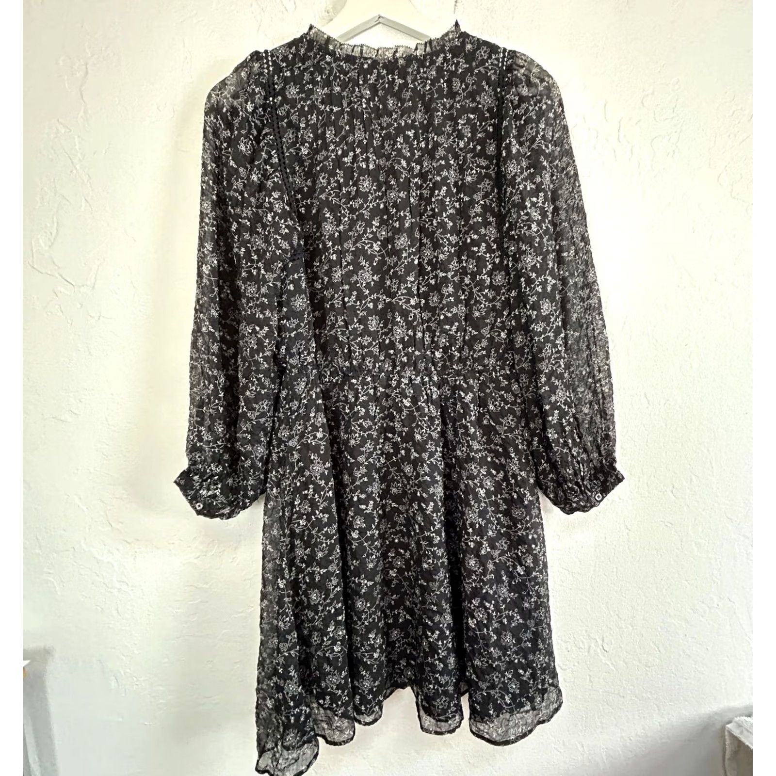 Madewell Madewell Dress Mini Ruffle-Neck Button-Front Dotted Vines XS New Women's Black Floral Queen Yellow? Size XS / US 0-2 / IT 36-38 - 2 Thumbnail