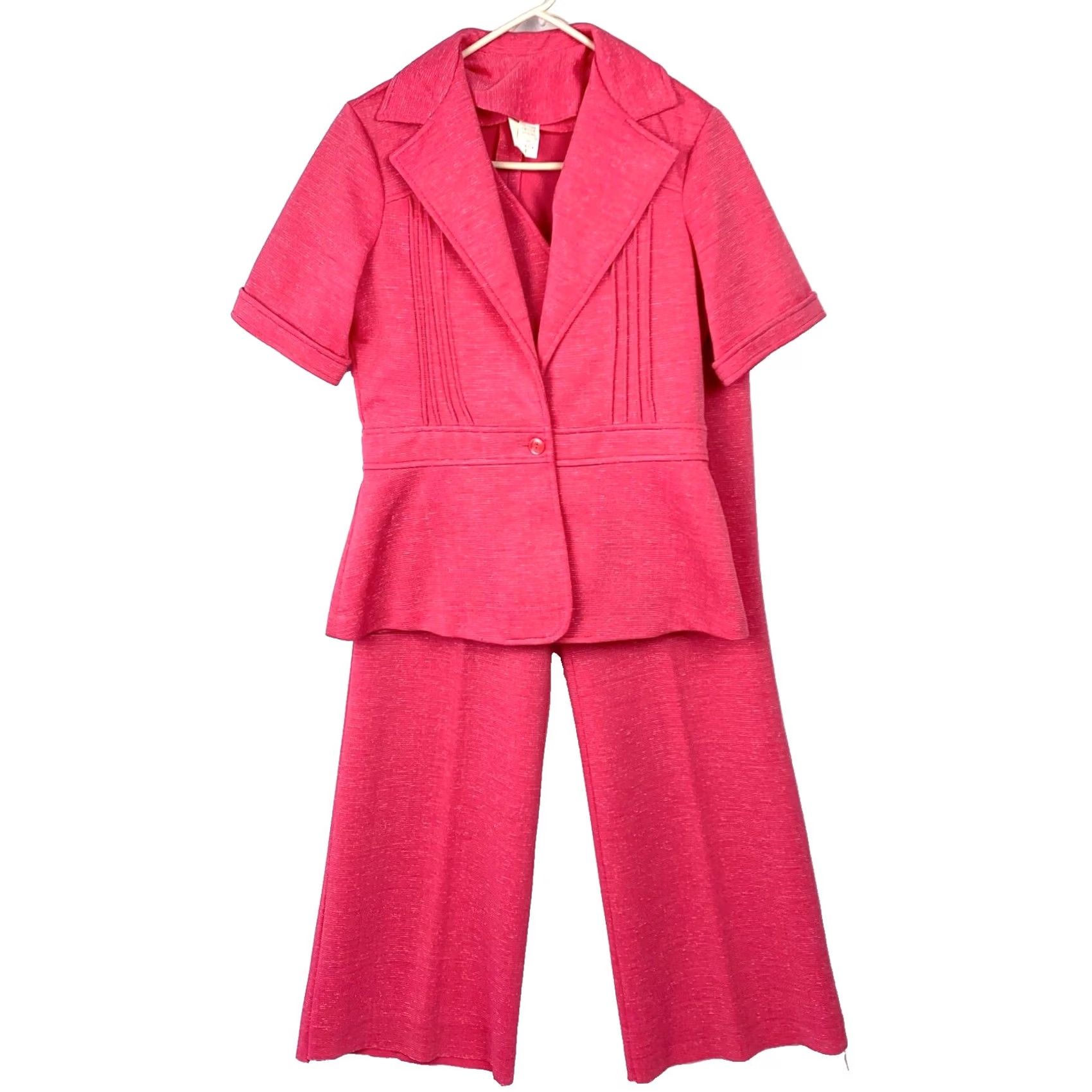 Vintage VINTAGE Silk Polyester Blend Bright Pink 3-Piece Leisure Suit Womens 16 Barbie Shirt Hoodie Pants Jacket Vest 70s Mens Womens Girls Boys Size XXL / US 16-18 / IT 52-54 - 2 Thumbnail