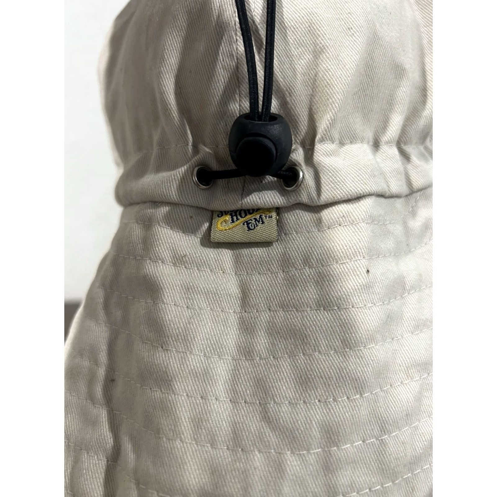Vintage Just Hook Em Hat w/ Neck Flap Fishing Cap Embroidered Sail Fish Dolphin Beige Size ONE SIZE - 6 Thumbnail