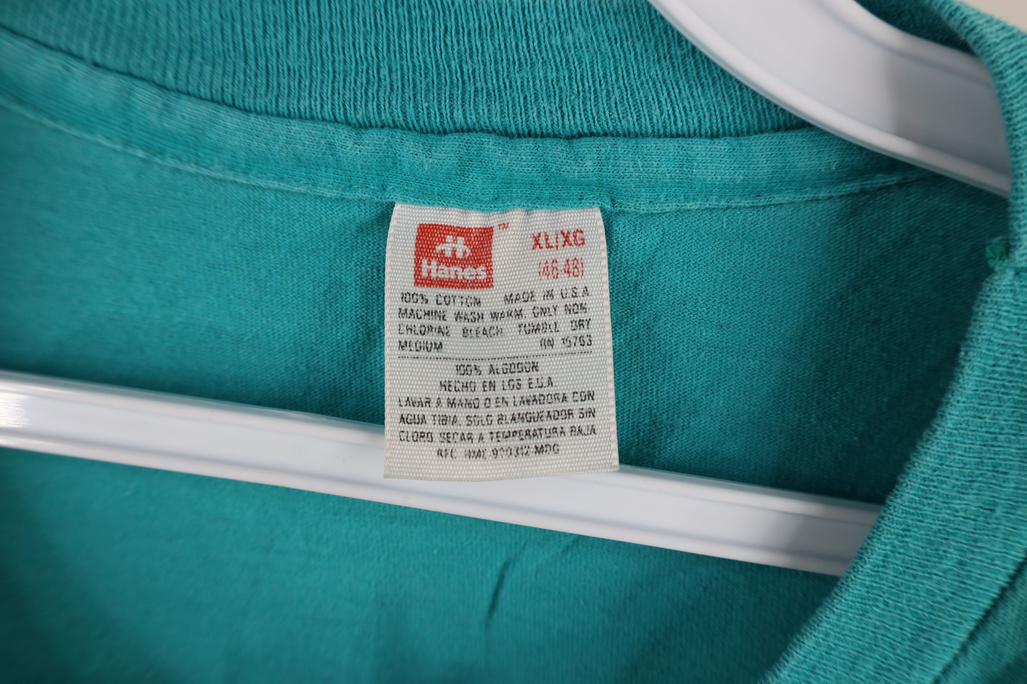 Vintage Vintage 90s Streetwear Distressed Blank Cotton T-Shirt Teal Size US XL / EU 56 / 4 - 6 Thumbnail