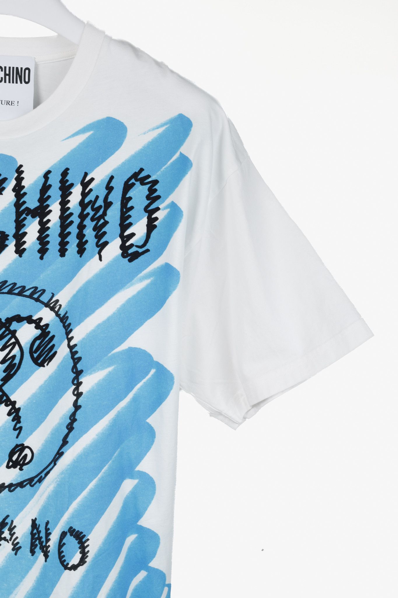Moschino Moschino White & Blue Brushstroke Question T-Shirt Size US M / EU 48-50 / 2 - 5 Thumbnail