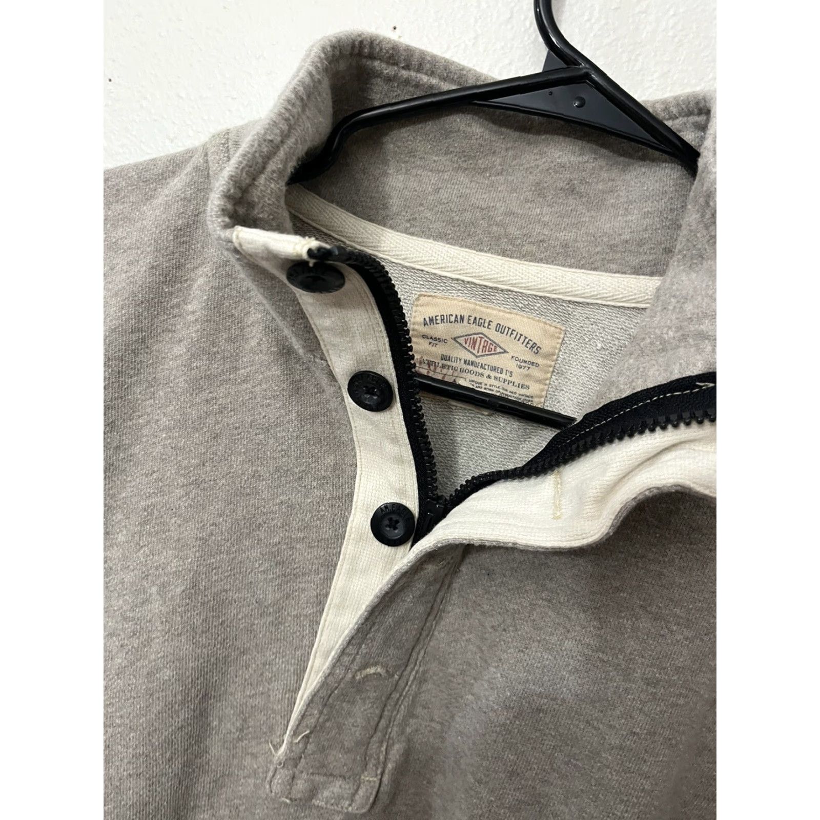 American Eagle Outfitters American Eagle Outfitters Men's L 1/4 Zip Sweater Knit Gray Regular Fit Cotton Pullover Size US L / EU 52-54 / 3 - 4 Thumbnail