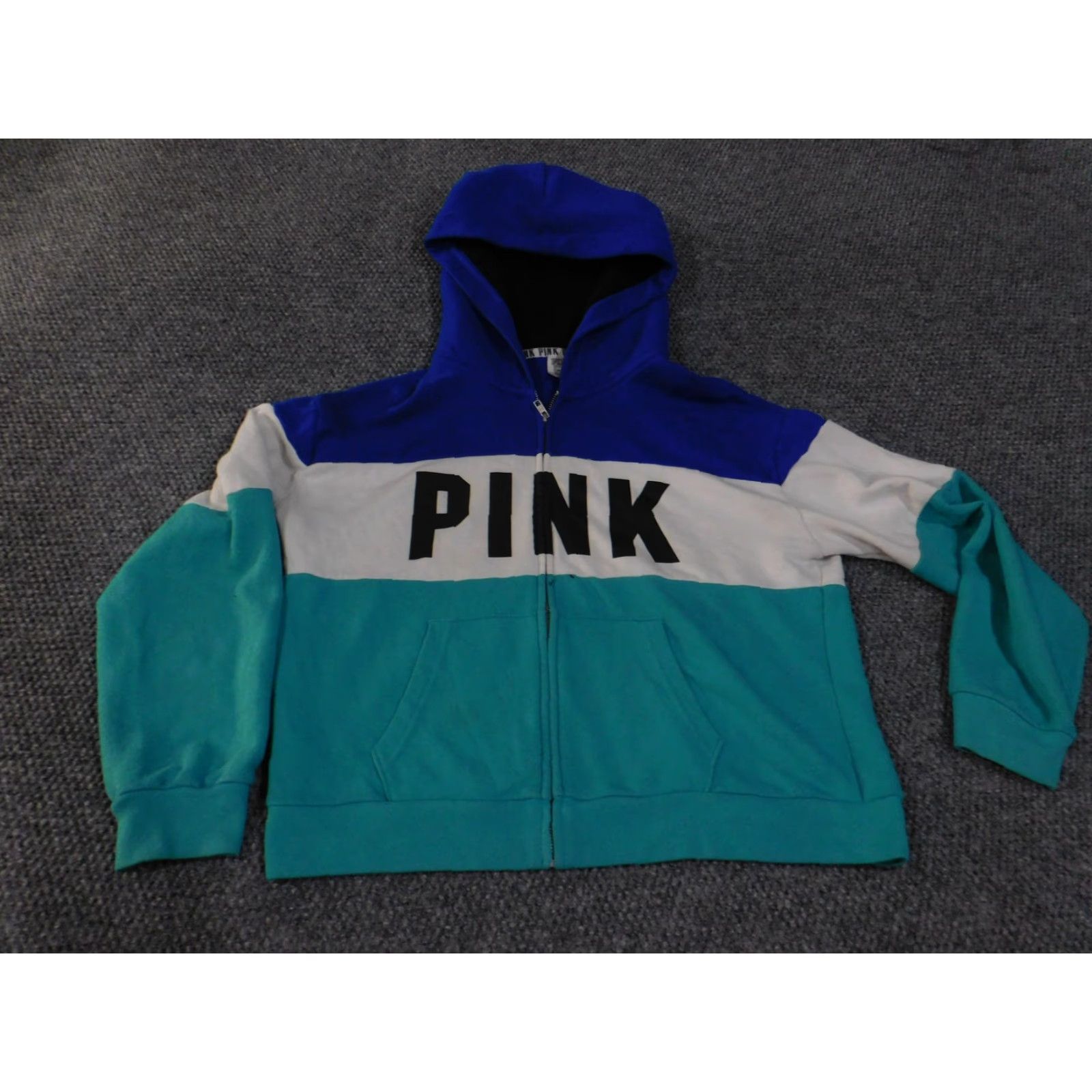 Pinko PINK Victoria's Secret Hoodie Womens Medium Blue White Teal Full Zip Colorblock Size M / US 6-8 / IT 42-44 - 3 Thumbnail