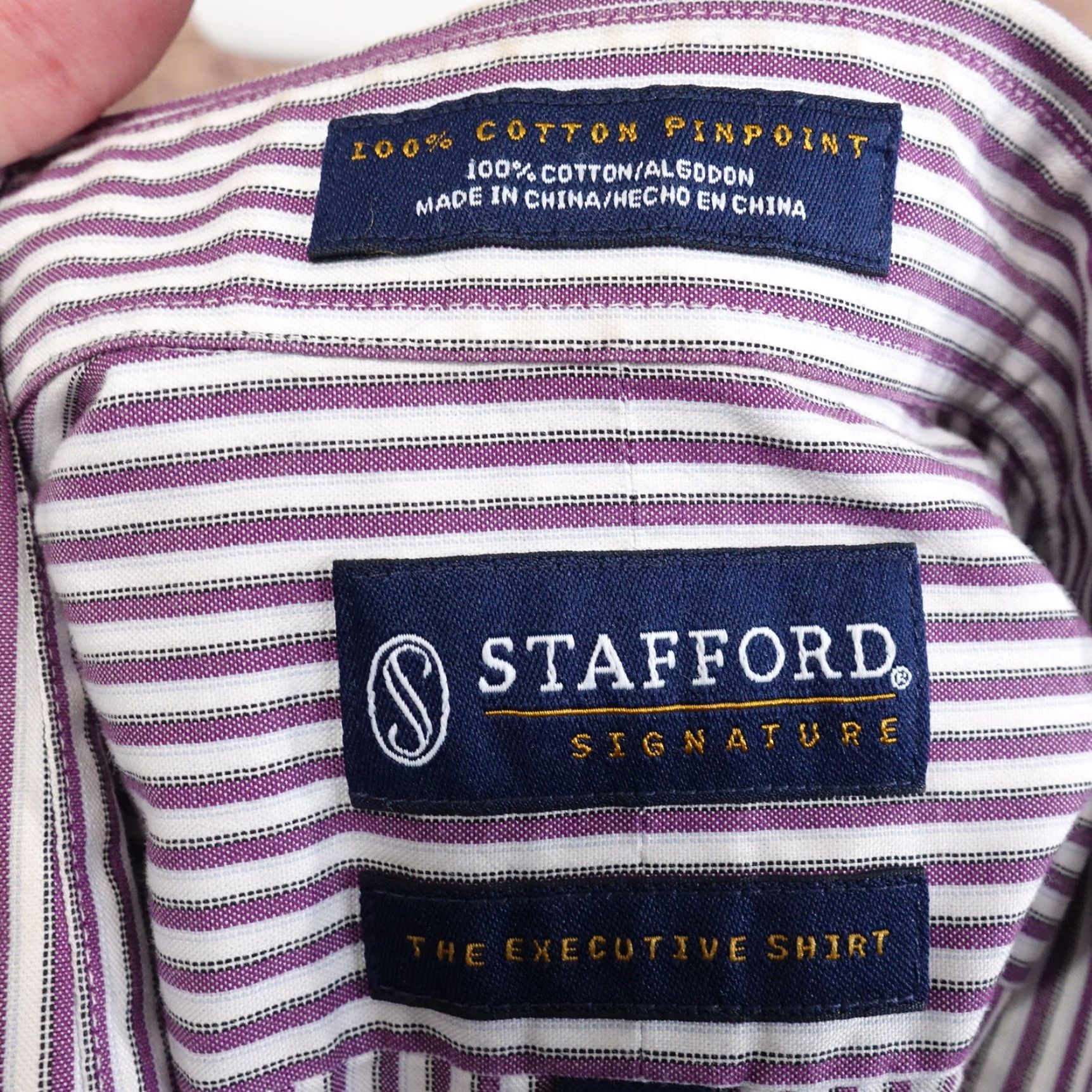 Stafford VINTAGE Stafford Men's Dress Shirt Long Sleeve Striped Cotton Business Casual Formal 16 Size 42R - 6 Thumbnail