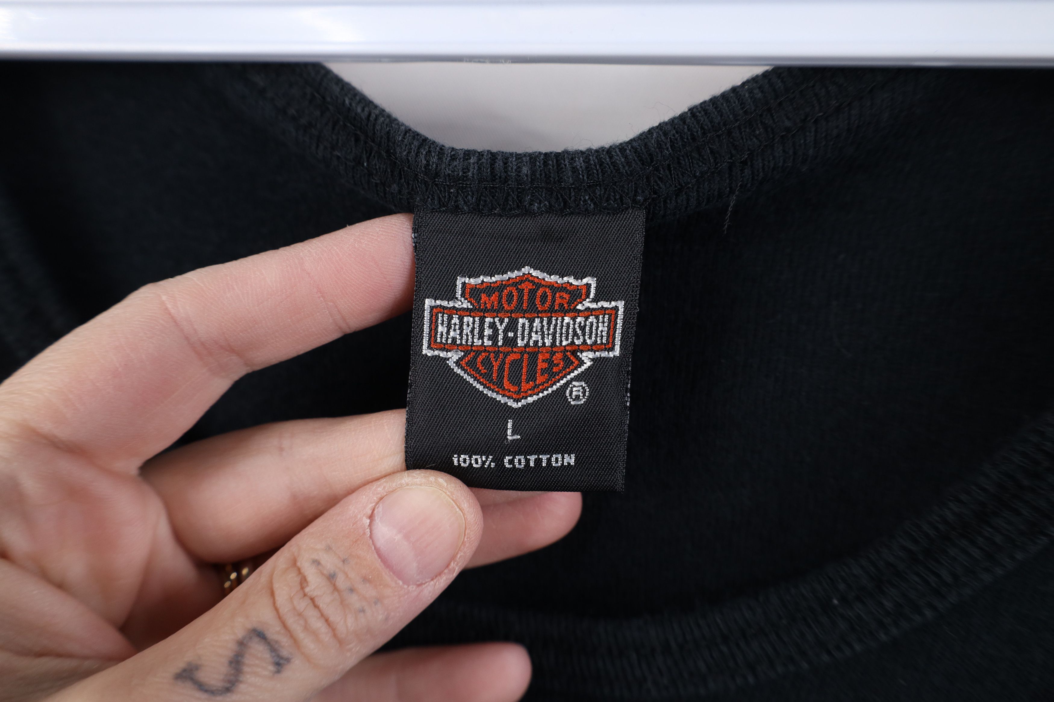 Harley Davidson Vintage 90s Harley Davidson Ribbed Knit T-Shirt Black USA Size L / US 10 / IT 46 - 8 Thumbnail