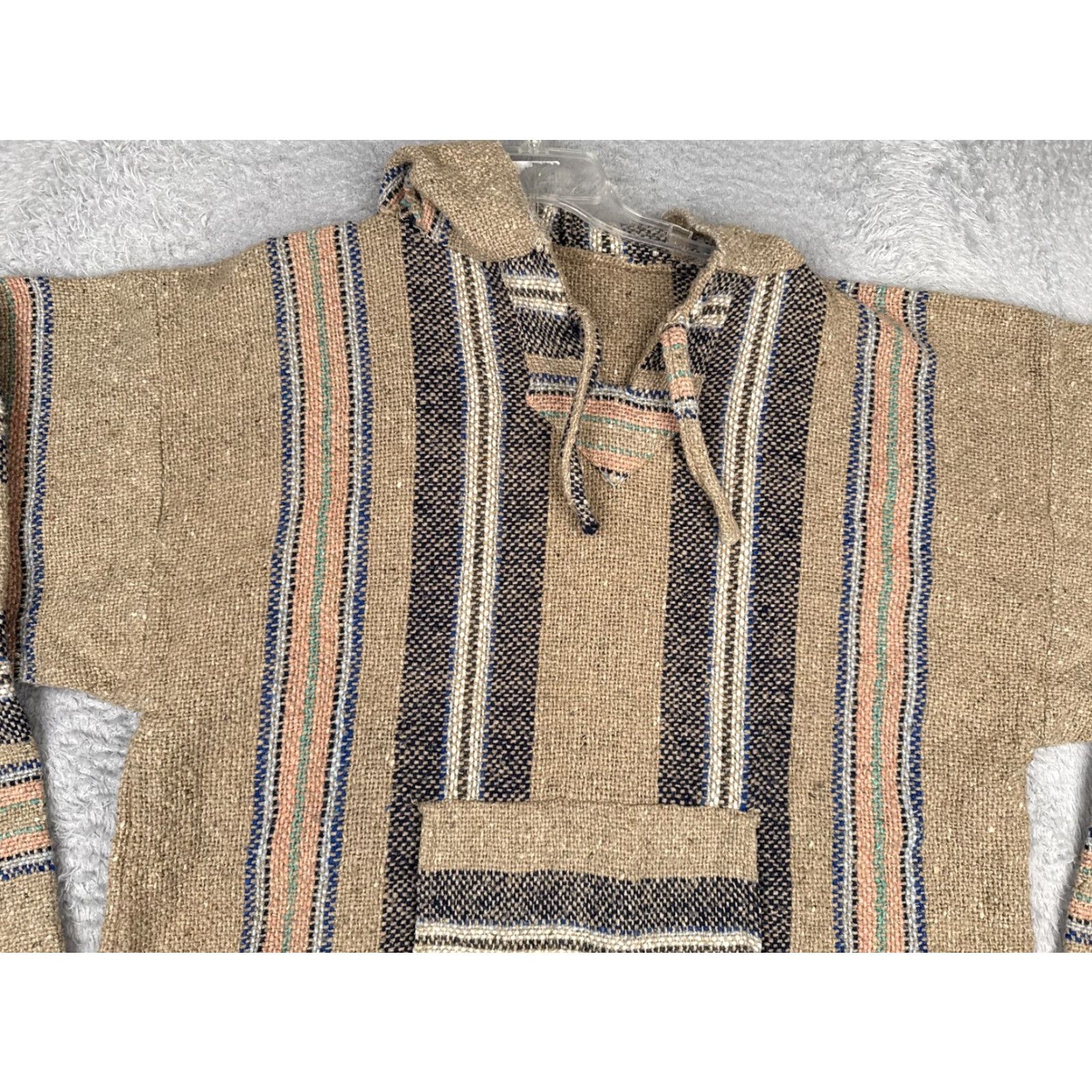 KangaROOS Baja Hoodie Mens Large Beige Striped Kangaroo Pocket Hippie Poncho Drug Rug Hoodie Size US L / EU 52-54 / 3 - 4 Thumbnail
