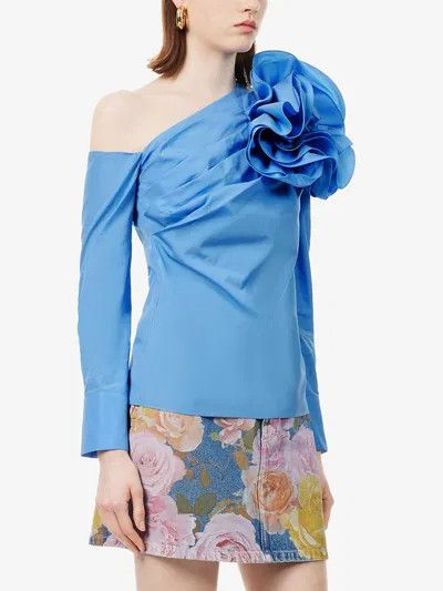 Balmain o1s1wg110825 Floral Embellished Blouse in Blue Size S / US 4 / IT 40 - 3 Thumbnail