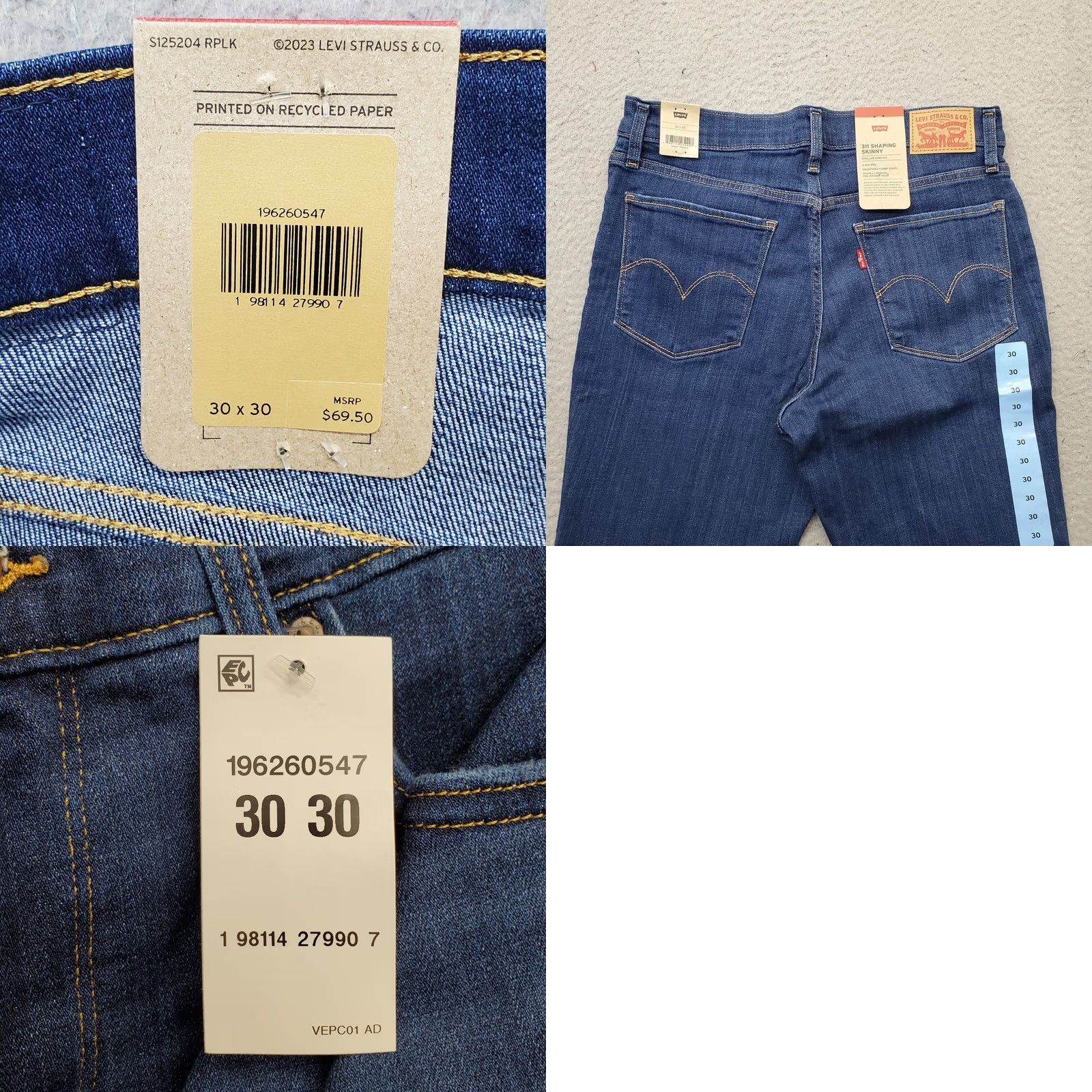 Levi's Levi's Jeans Womens 30/30 Blue Denim Stellar Stretch Mid-Rise 311 Shaping Skinny Jeans Size 30" / US 8 / IT 44 - 9 Thumbnail